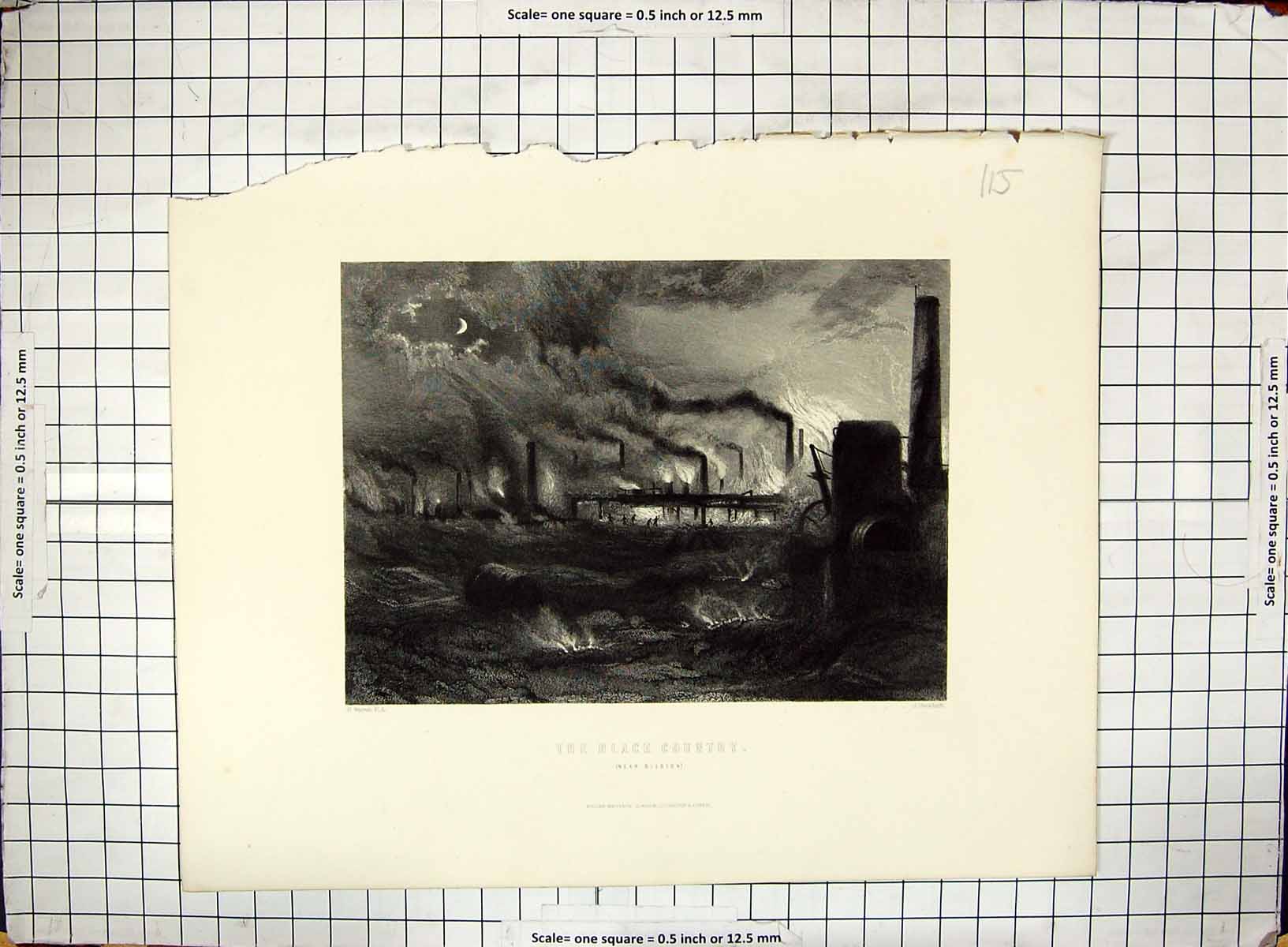 Old Antique Print Smoking Chimneys Black Country Bilston Warren Greatbach