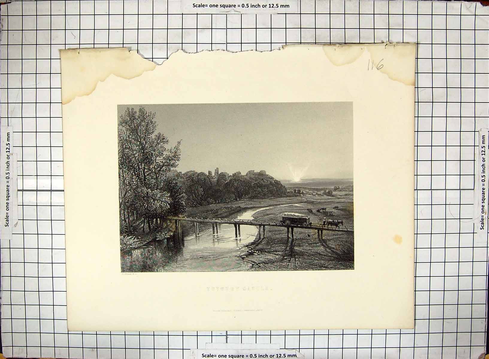 Original Old Antique Print View Tutbury Castle Engraving Warren
