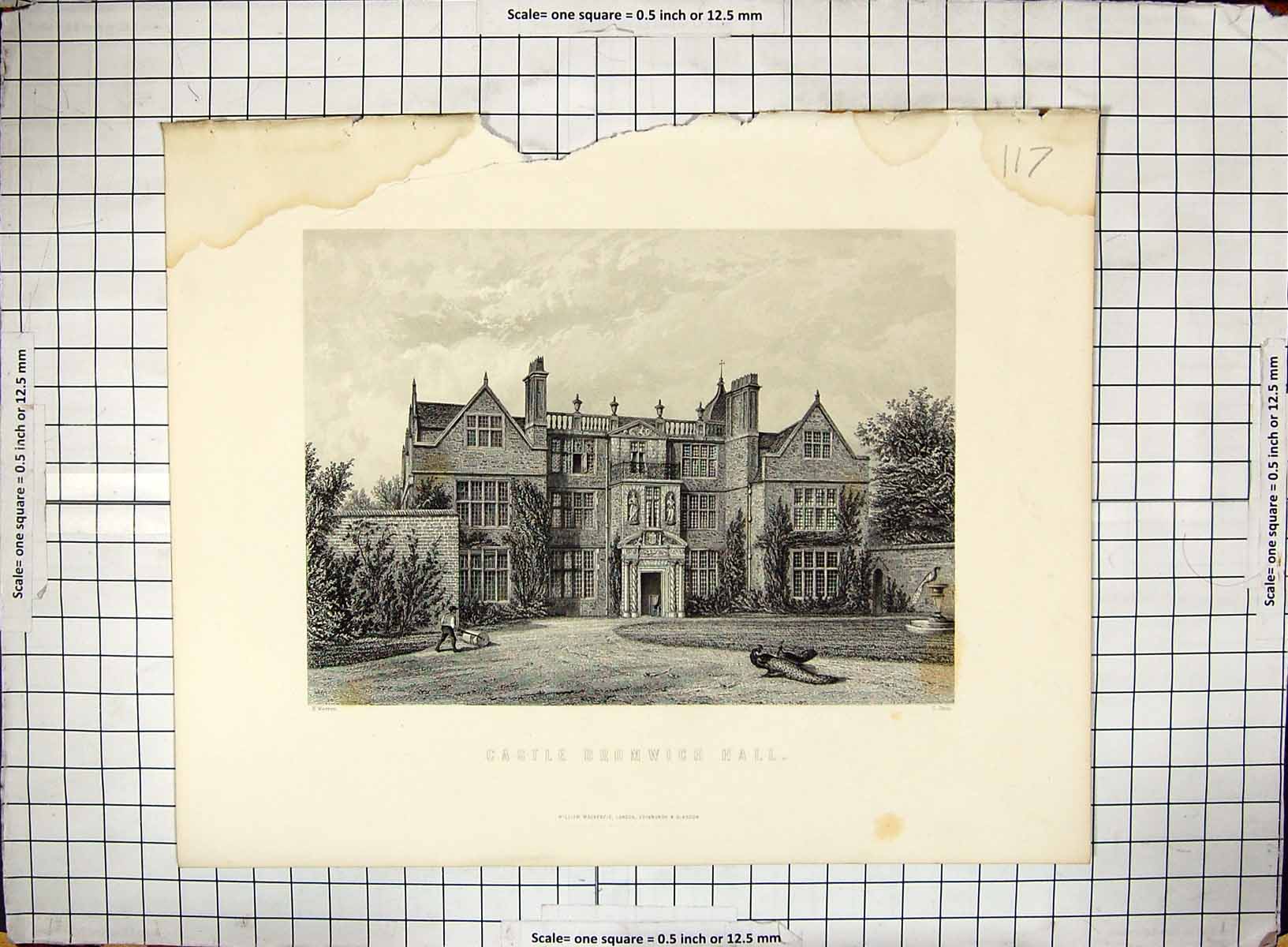 Old Antique Print Exterior Architecture Castle Bromwich Hall Warren Fenn