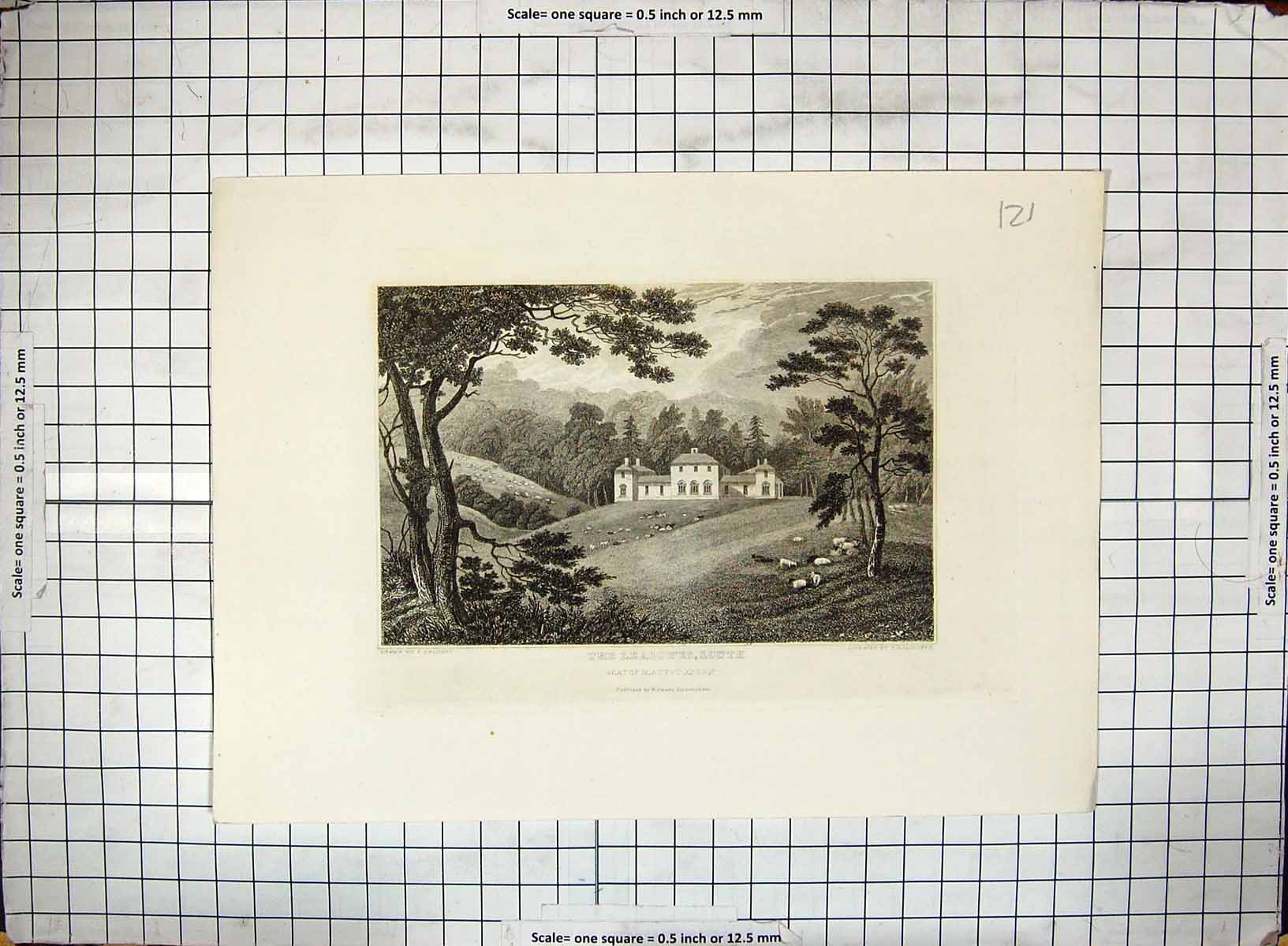 Old Antique Print View Leasowes Seat Attwood Calvert Radclyffe Engraving