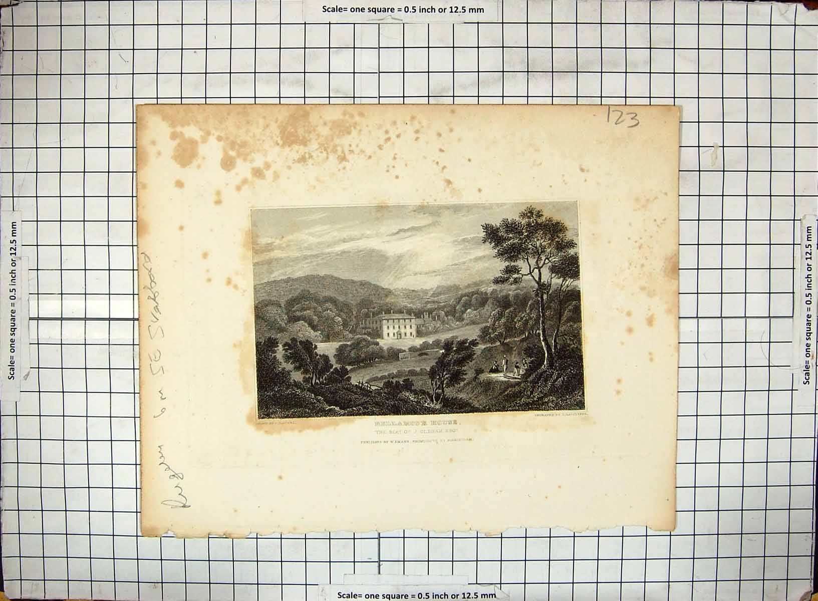 Original Old Antique Print View Bellamour House ham Calvert Radclyffe Engraving