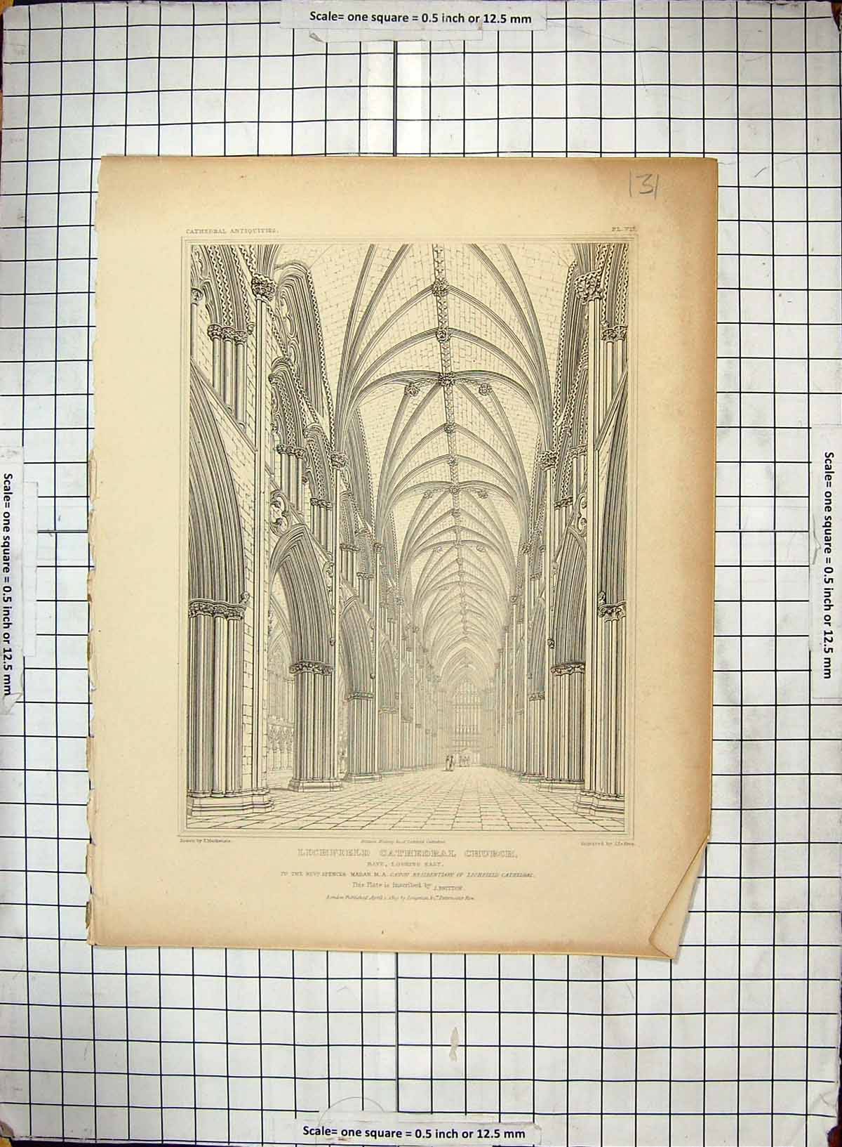 Antique Print 1819 Lichfield Cathedral Church Mackenzie Keux Spencer Madan 19th