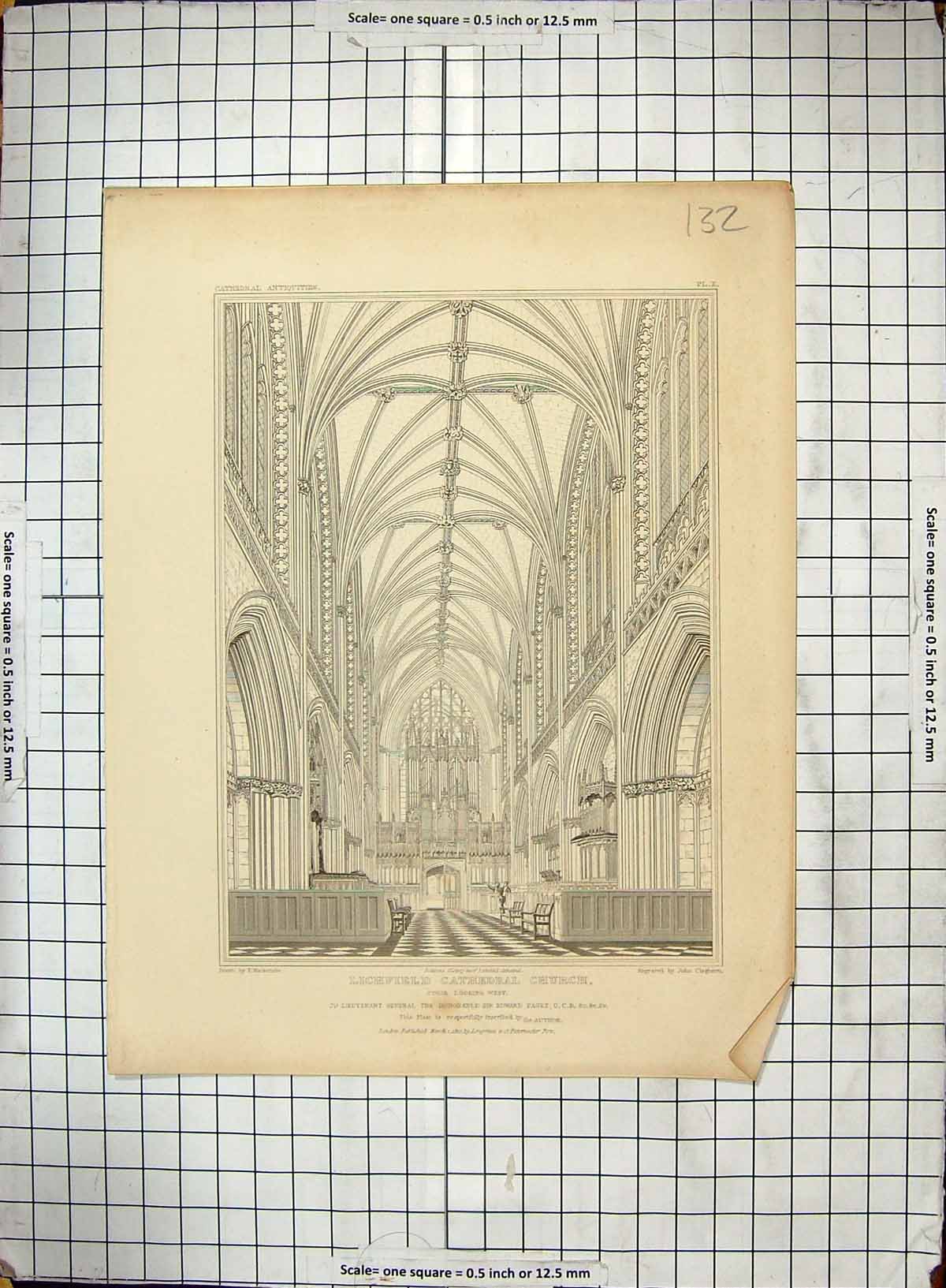 Old Print 1820 Lichfield Cathedral Church Mackenzie Cleghorn Edward Paget 19th