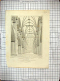 Antique Print 1819 Lichfield Cathedral Church Nave Mackenzie Keux Engraving
