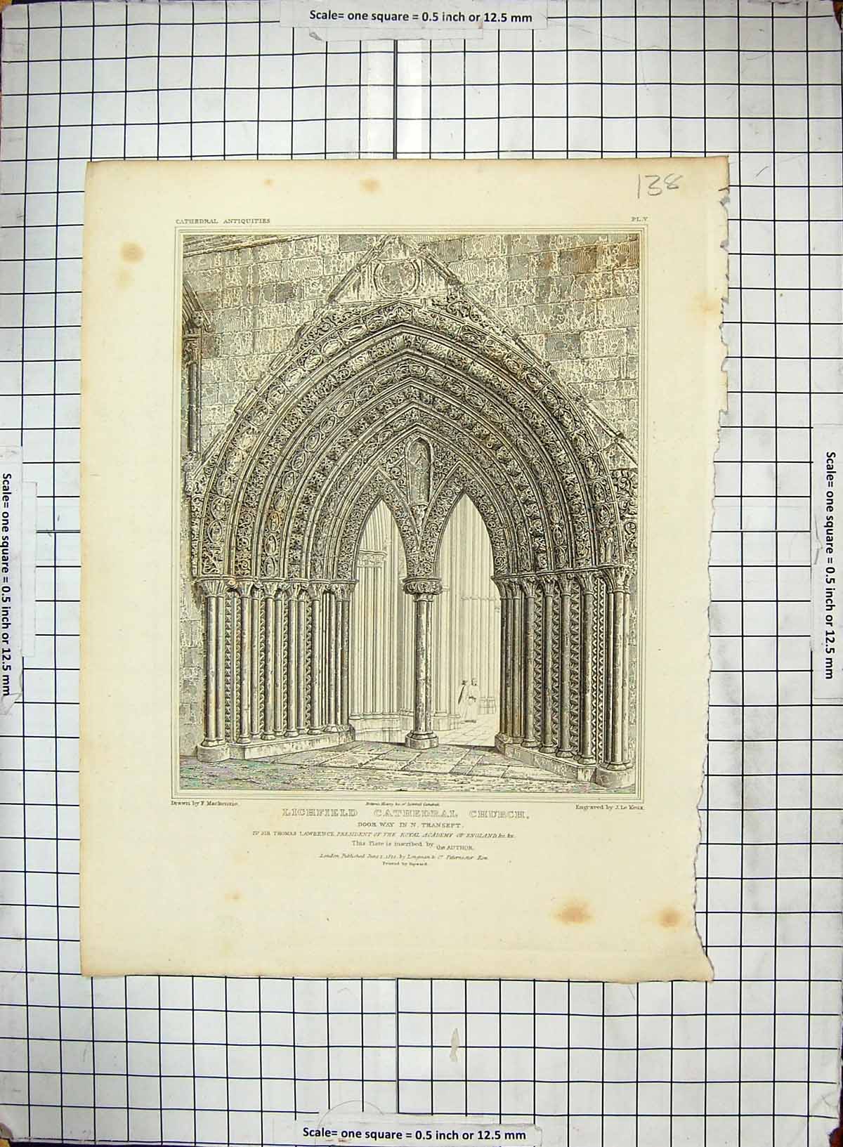 Old 1820 Lichfield Cathedral Church Transept Lawrence Mackenzie Keux 19th
