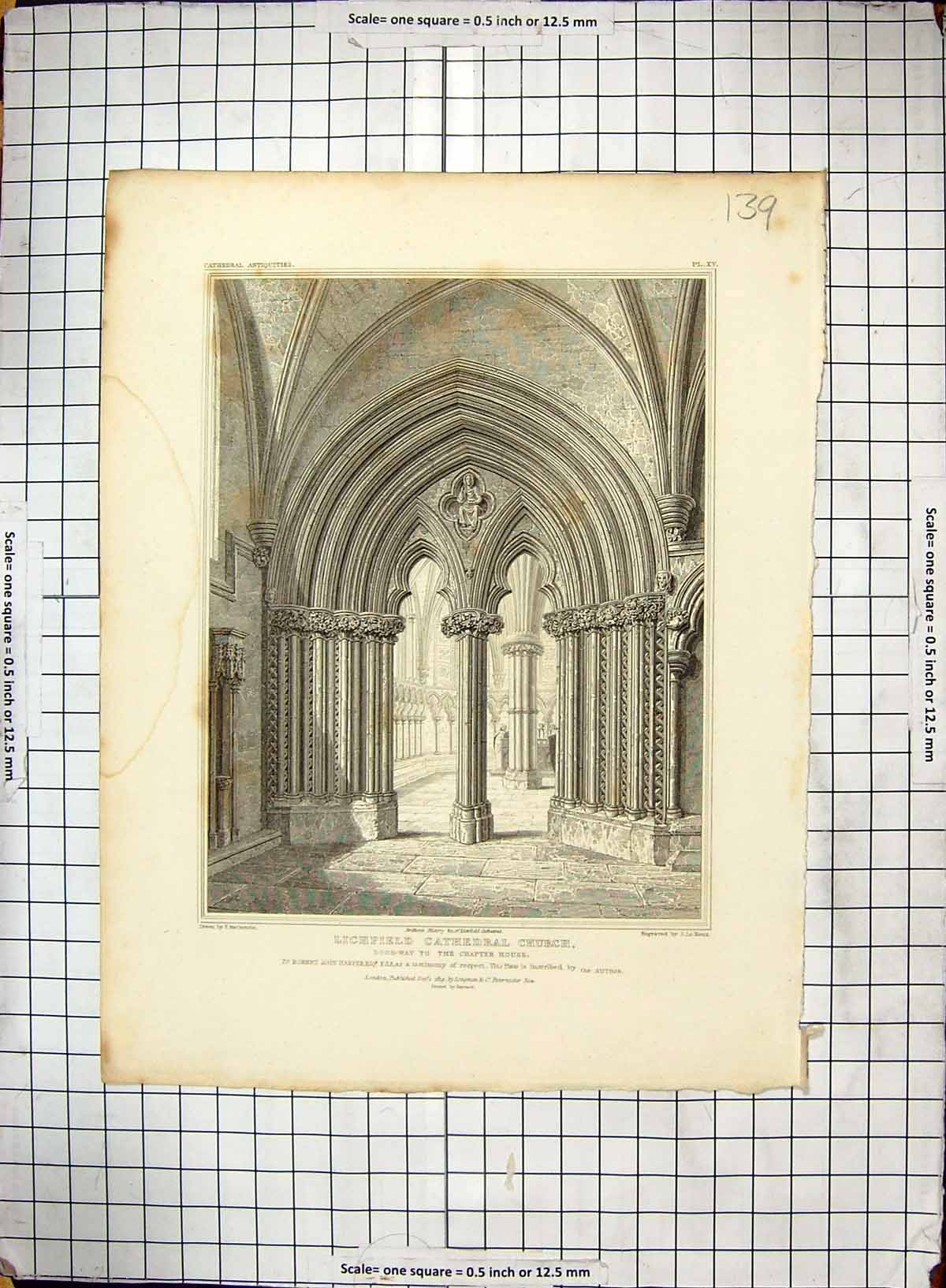 Antique Print 1819 Lichfield Cathedral Church Chapter House Mackenzie Keux 19th