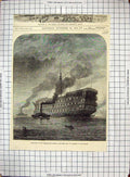Antique Old Print 1872 Scene Departure Dreadnought Hospital Ship River Thames