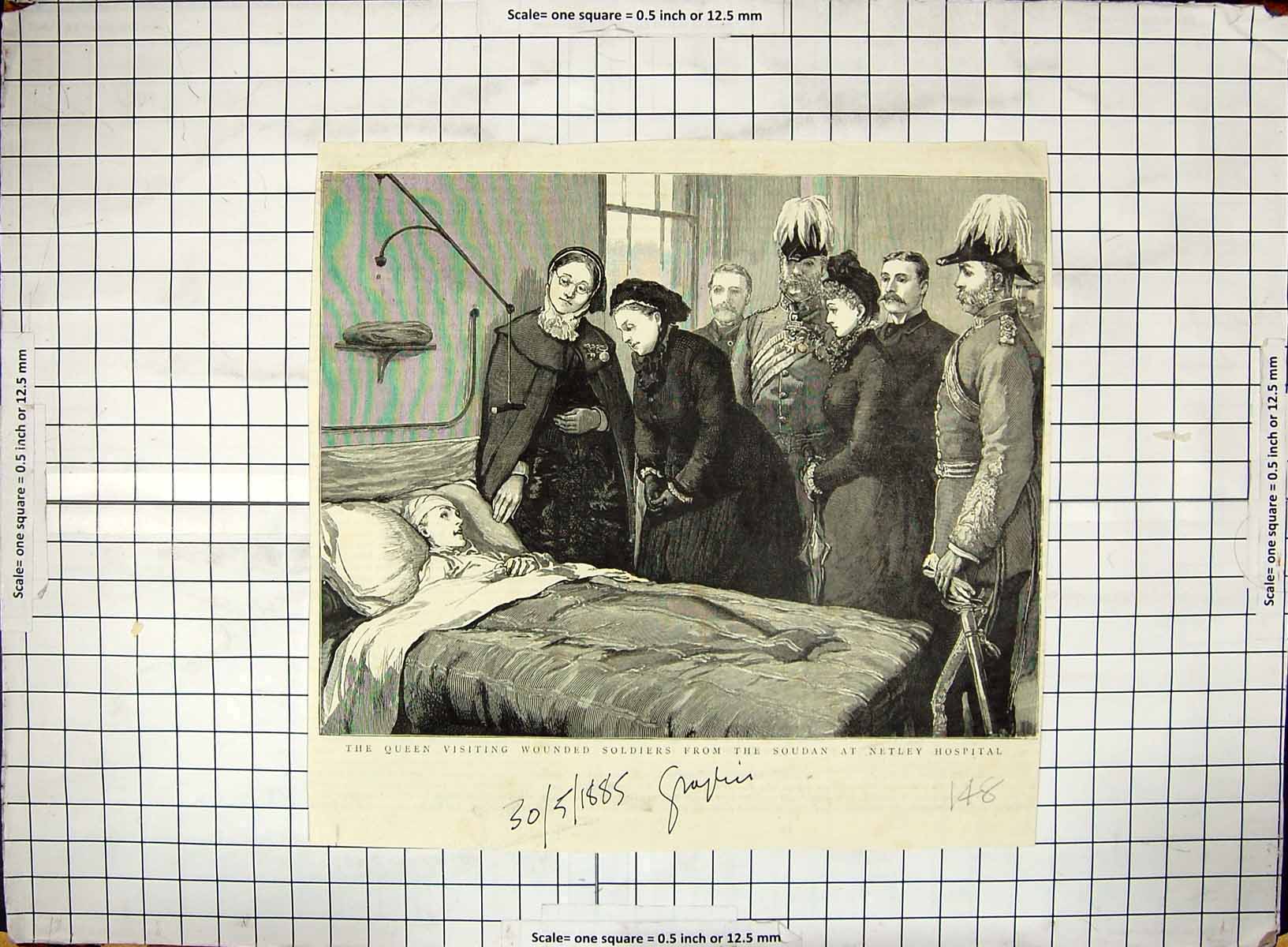 Old Print 1885 Queen England Visiting Siers Soudan War Netleyhospital Be 19th