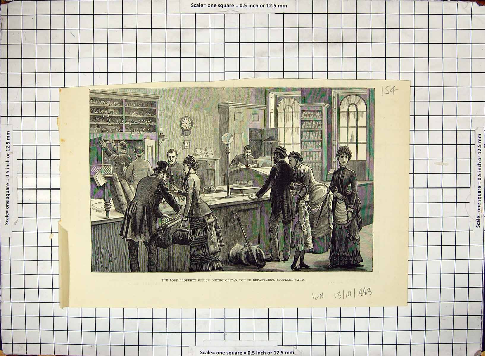 Antique Old Print 1883 Lost Property Office Metropolitan Police Scotland Yard