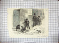 Antique Old Print 1855 Boys Playing Snow Winter Scene Police Man Snowballs 19th