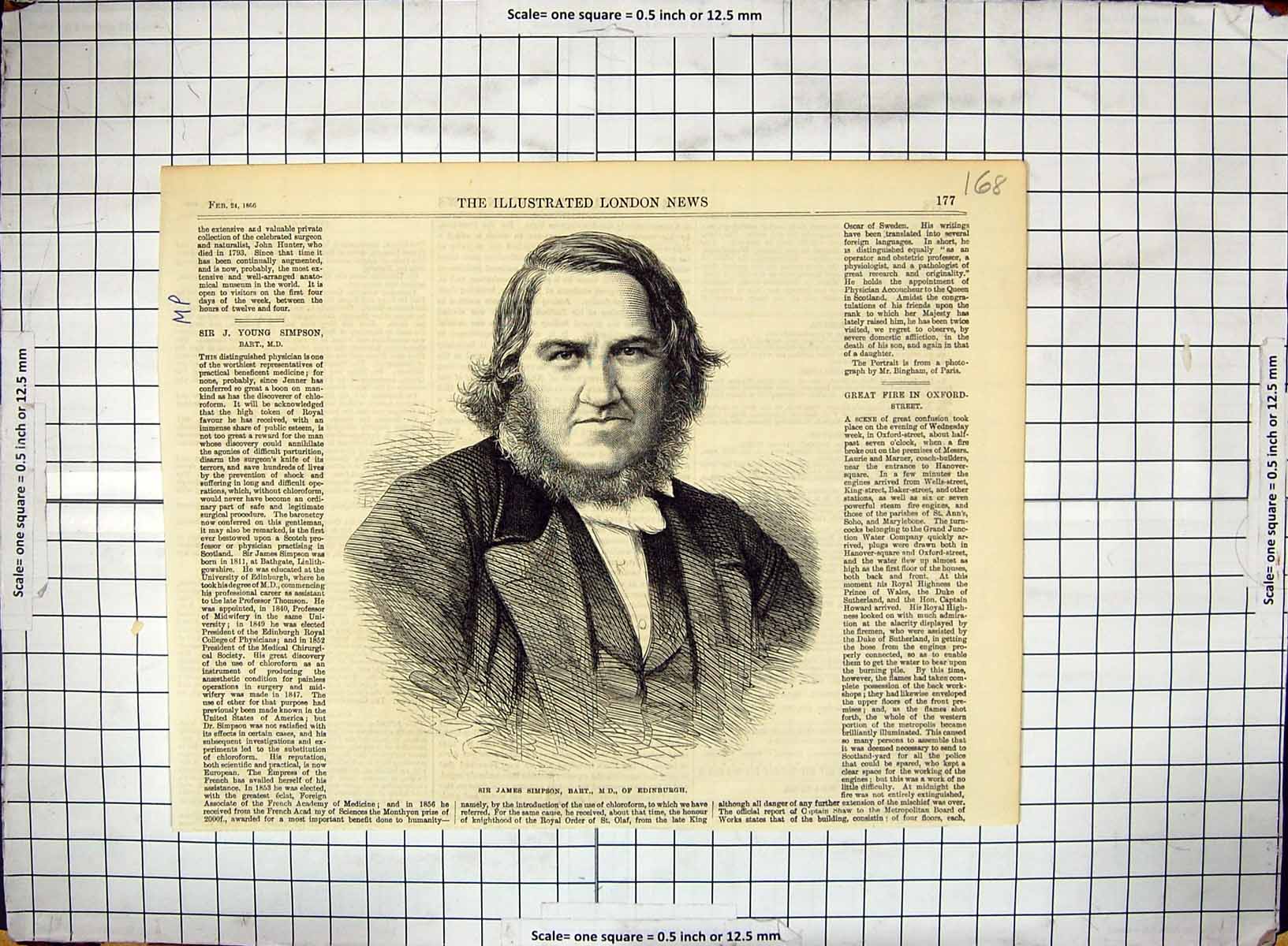 Antique Print 1866 Portrait Sir James Simpson Bart M.D. Edinburgh Physician
