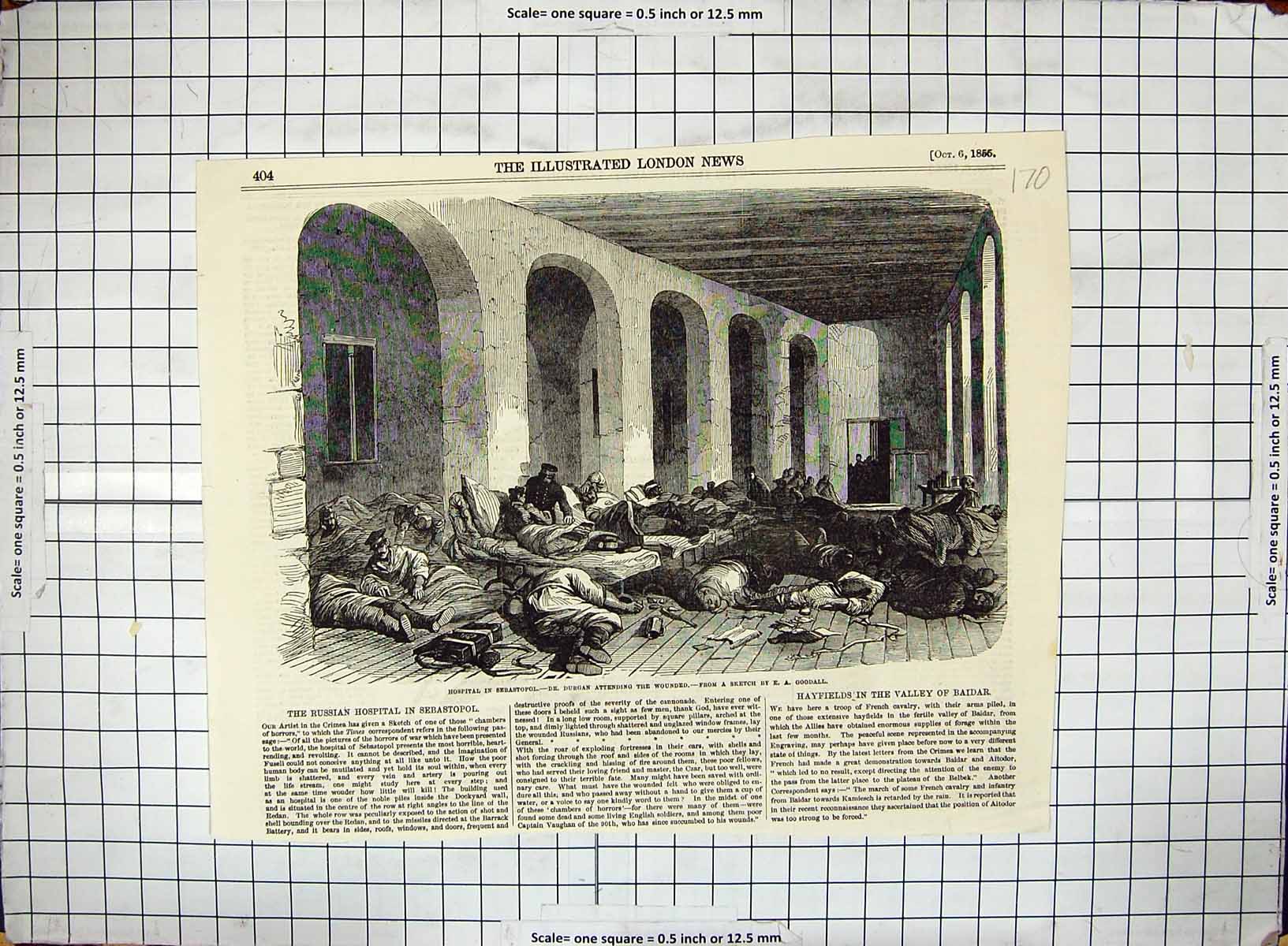 Old Antique Print 1855 Hospital Scene Sebastopol Dr. Durgan Wounded Siers 19th