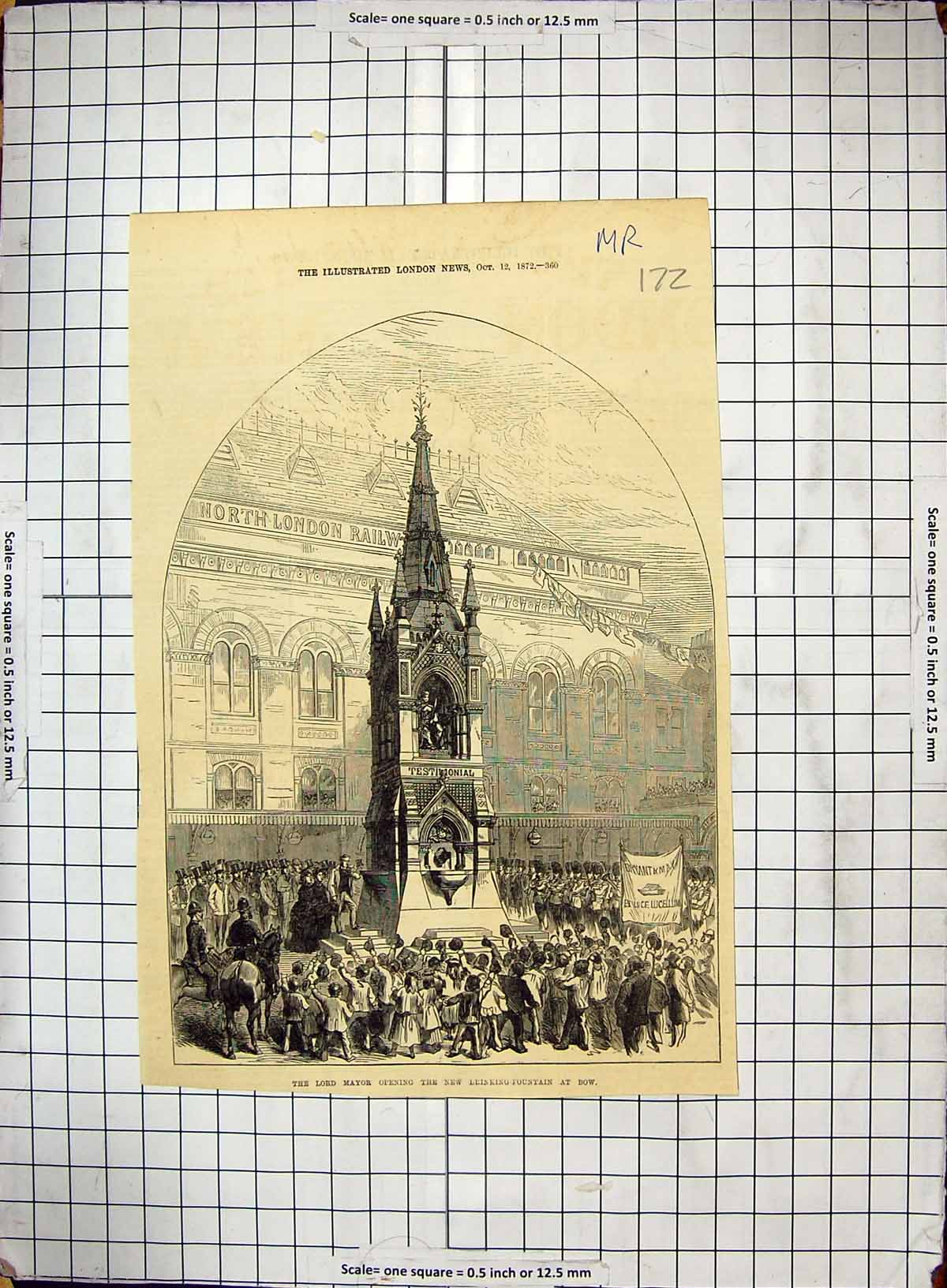 Original Old Antique Print 1872 Lord Mayor Opening Drinking Fountain Bow 19th