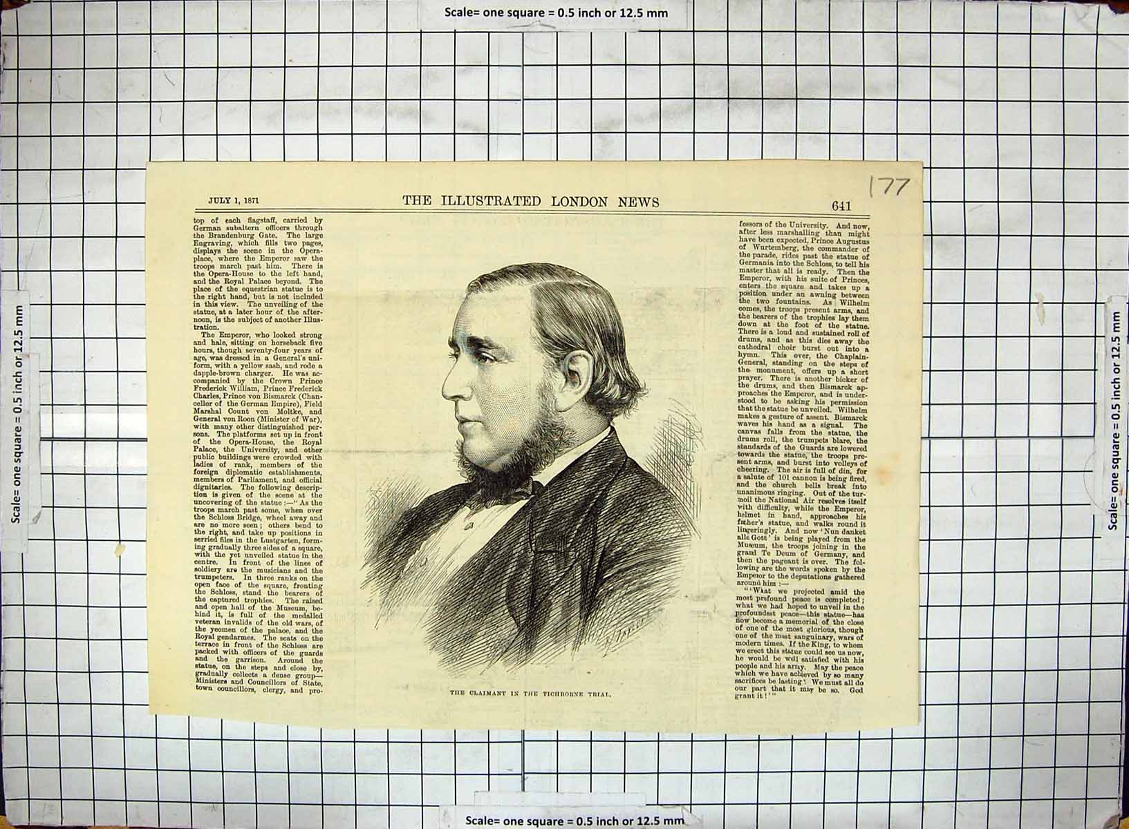 Old Antique Print 1871 Portrait Claimant Tichborne Trial Court Man Orton 19th