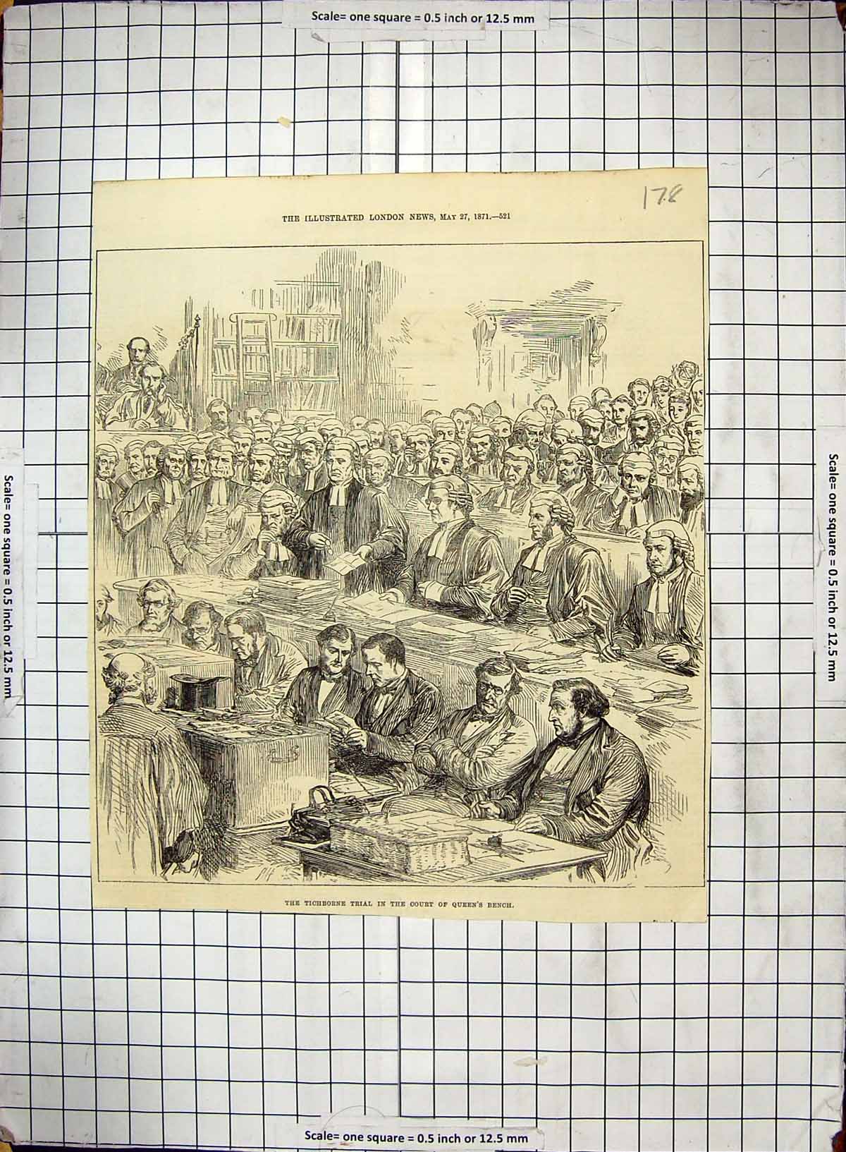 Original Old Antique Print 1871 Tichborne Trial Court Queen'S Bench Law 19th