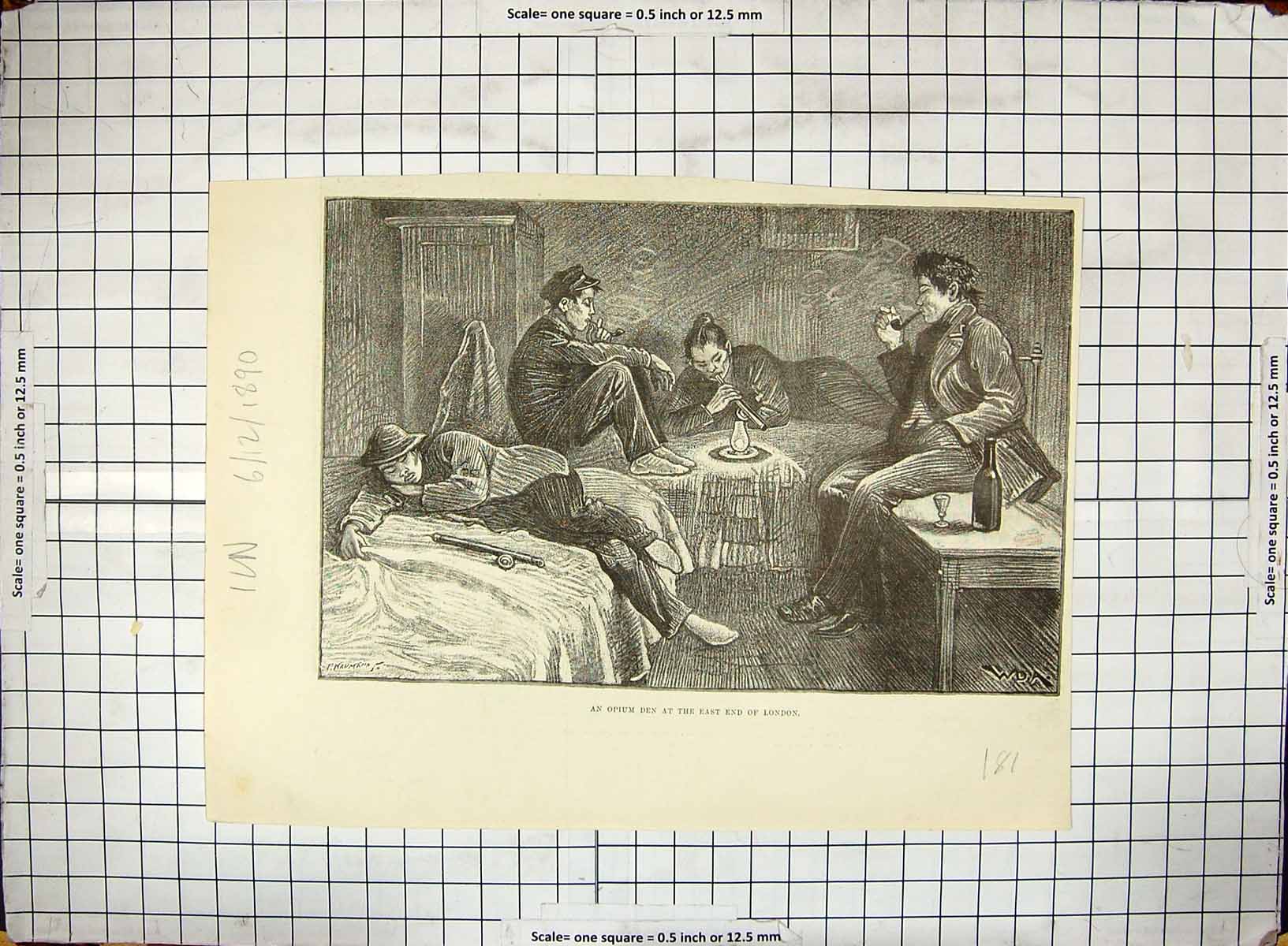 Original Old Antique Print 1890 Scene Opium Den East End London Drugs Smoking