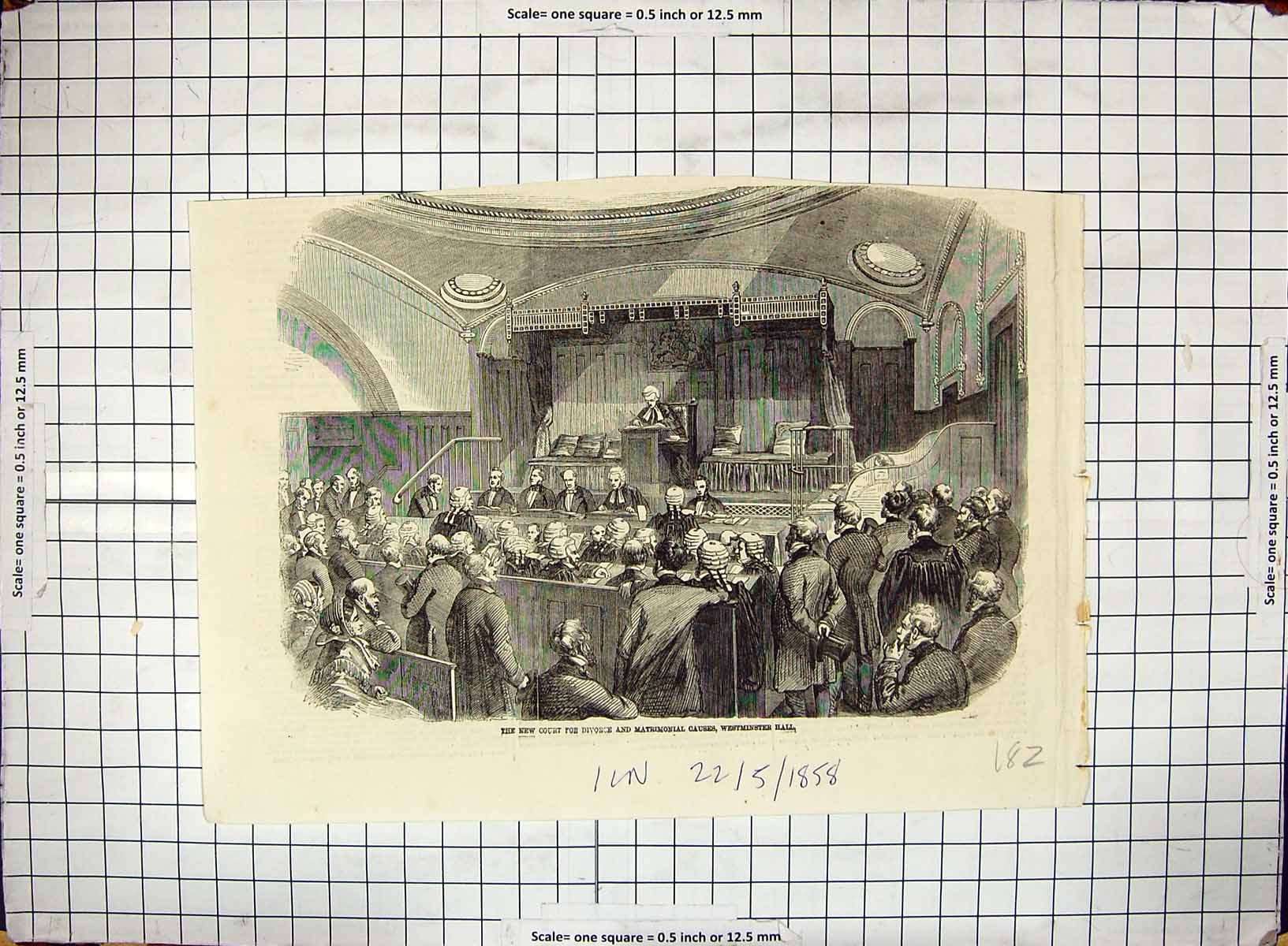 Antique Old Print 1858 Court Divorce Matrimonial Causes Westminster London 19th