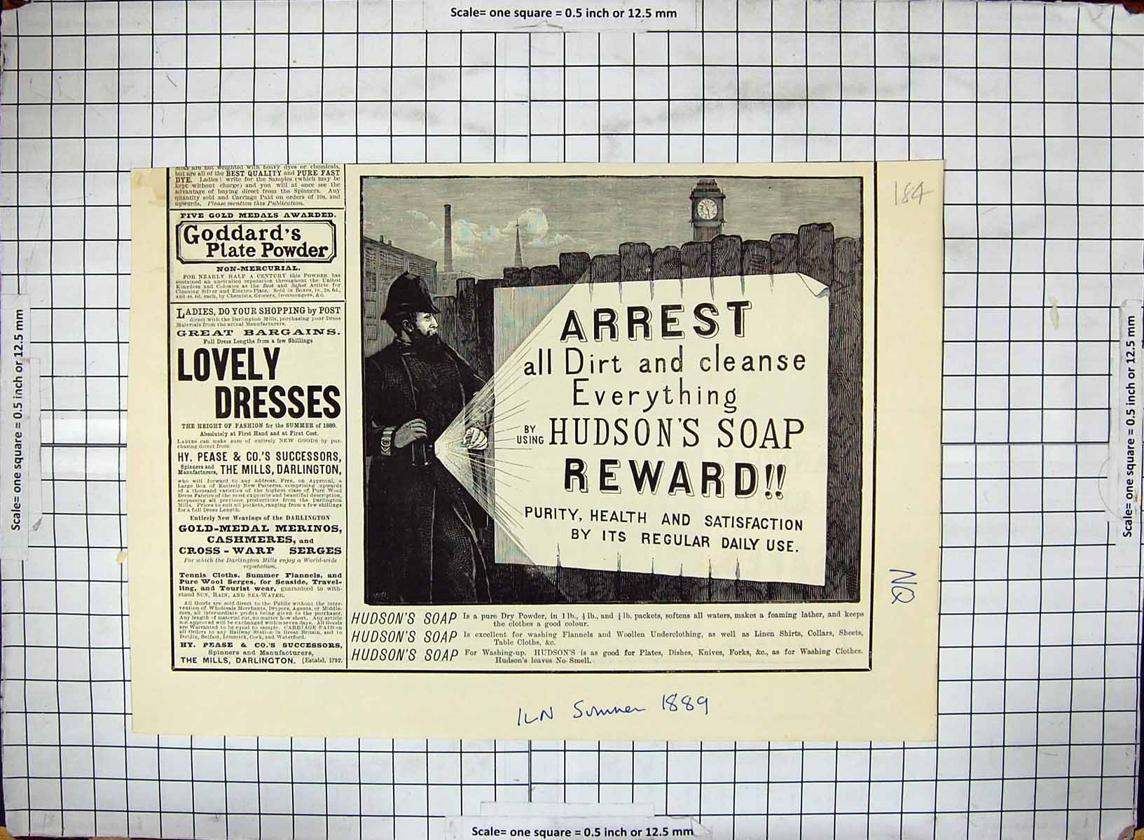 Old Antique Print 1889 Advertisement Hudsons Soap Goddards Plate Powder 19th