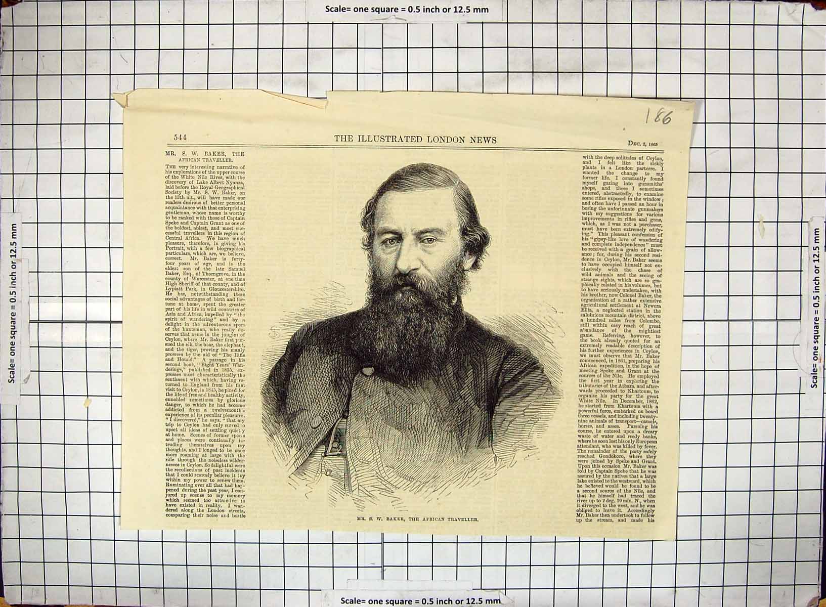 Original Old Antique Print 1865 Portrait Baker African Traveller 19th