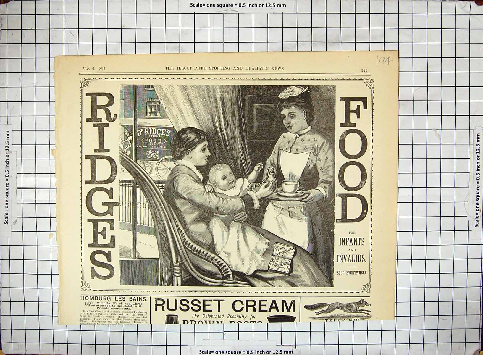 Original Old Antique Print 1893 Advertisement Ridges Food Infants Invalids 19th