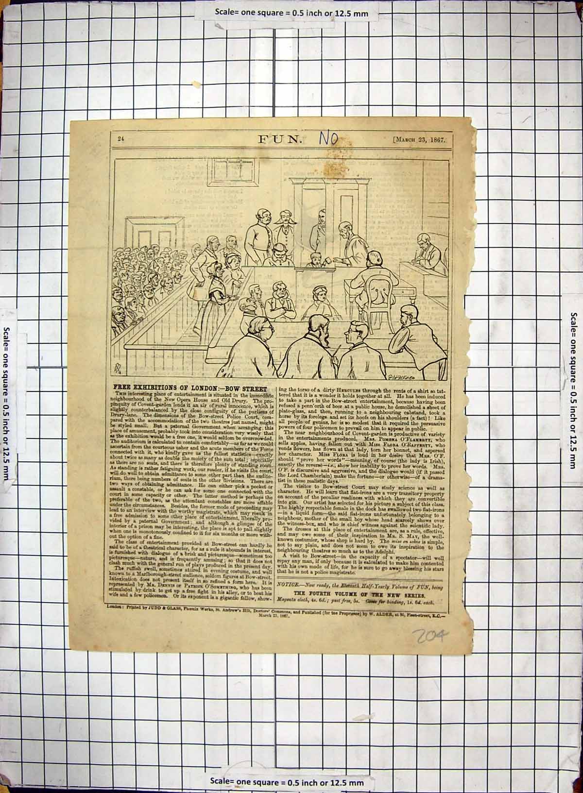 Original Old Antique Print 1867 Bow Street Court Room Scene London Victorian