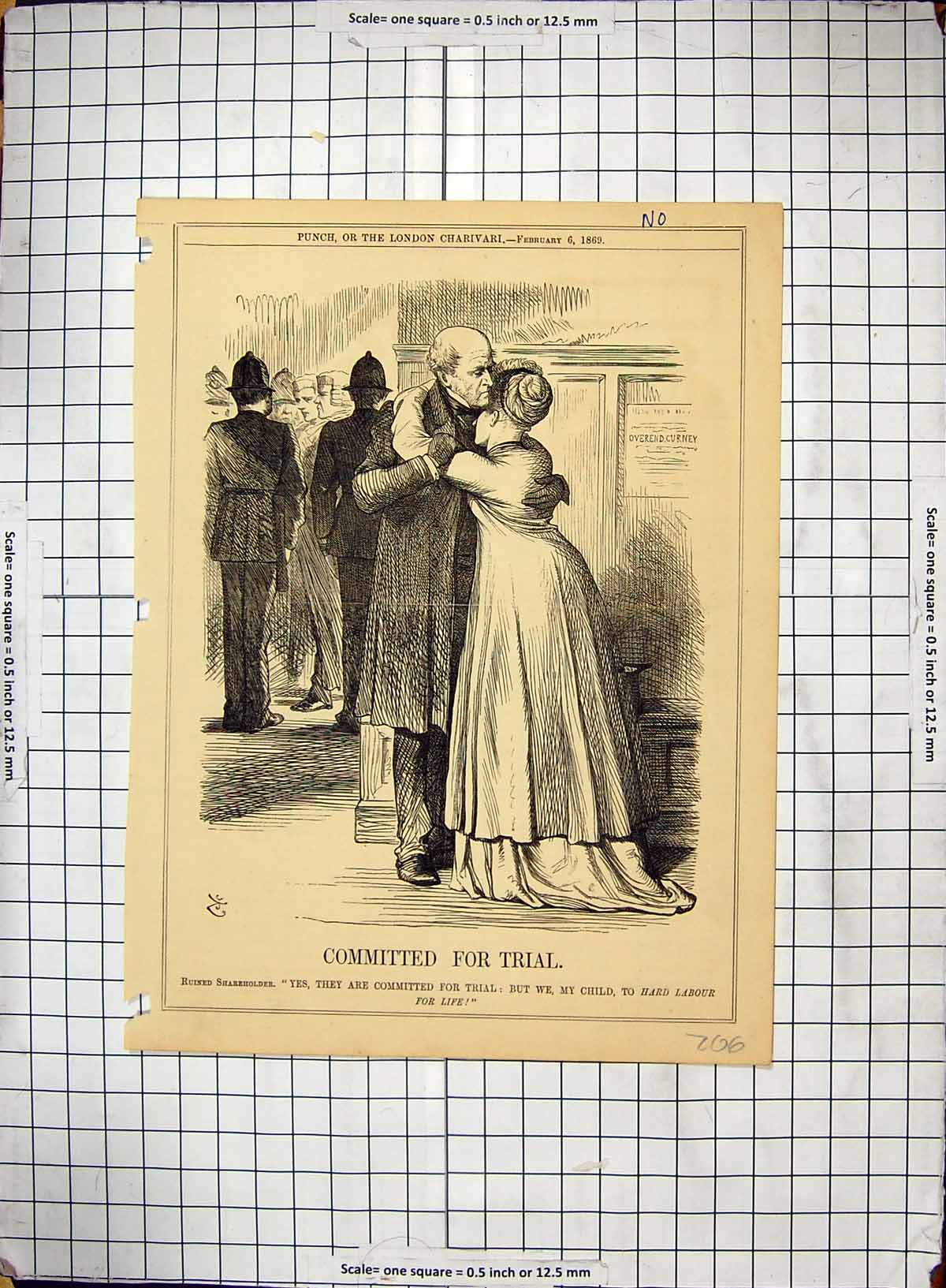 Antique Print 1869 Court Trial Ruined Shareher Police Man Punch Charivari 19th