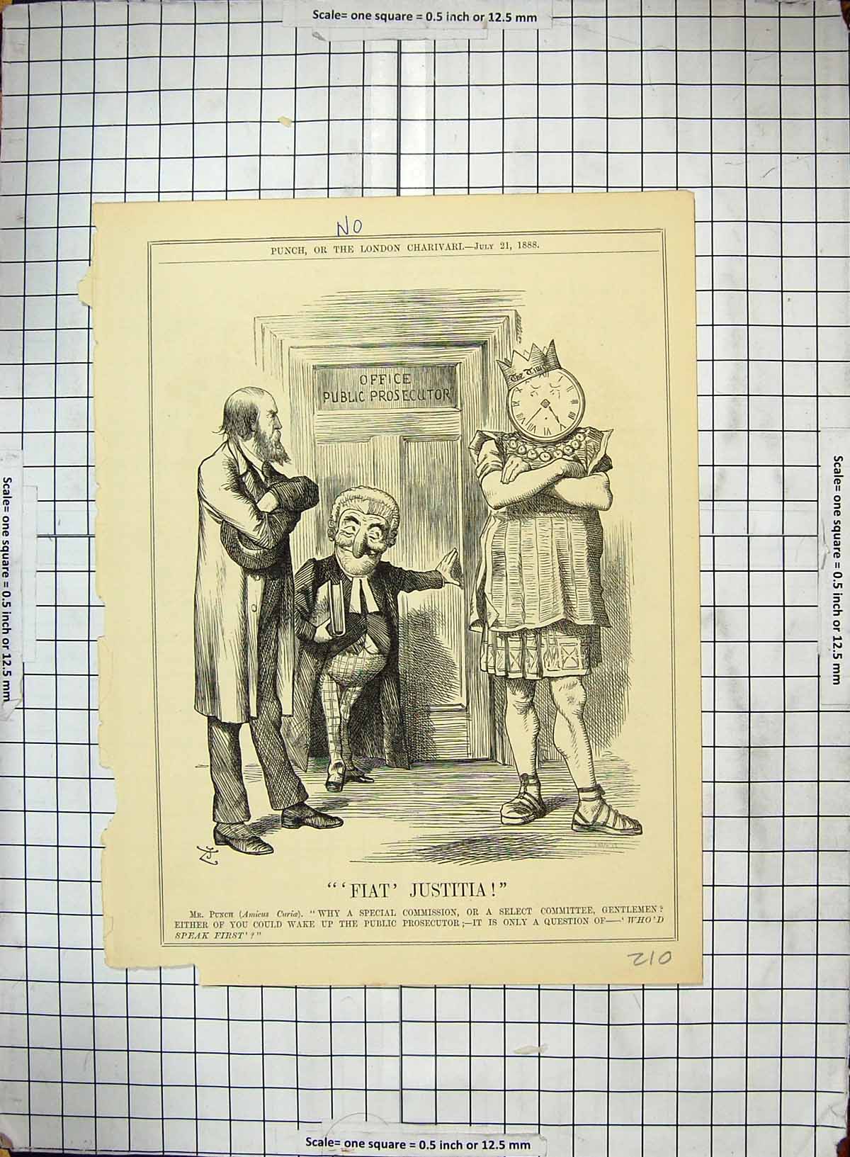 Original Old Antique Print 1888 Office Police Prosecutor Court Room Punch Clock
