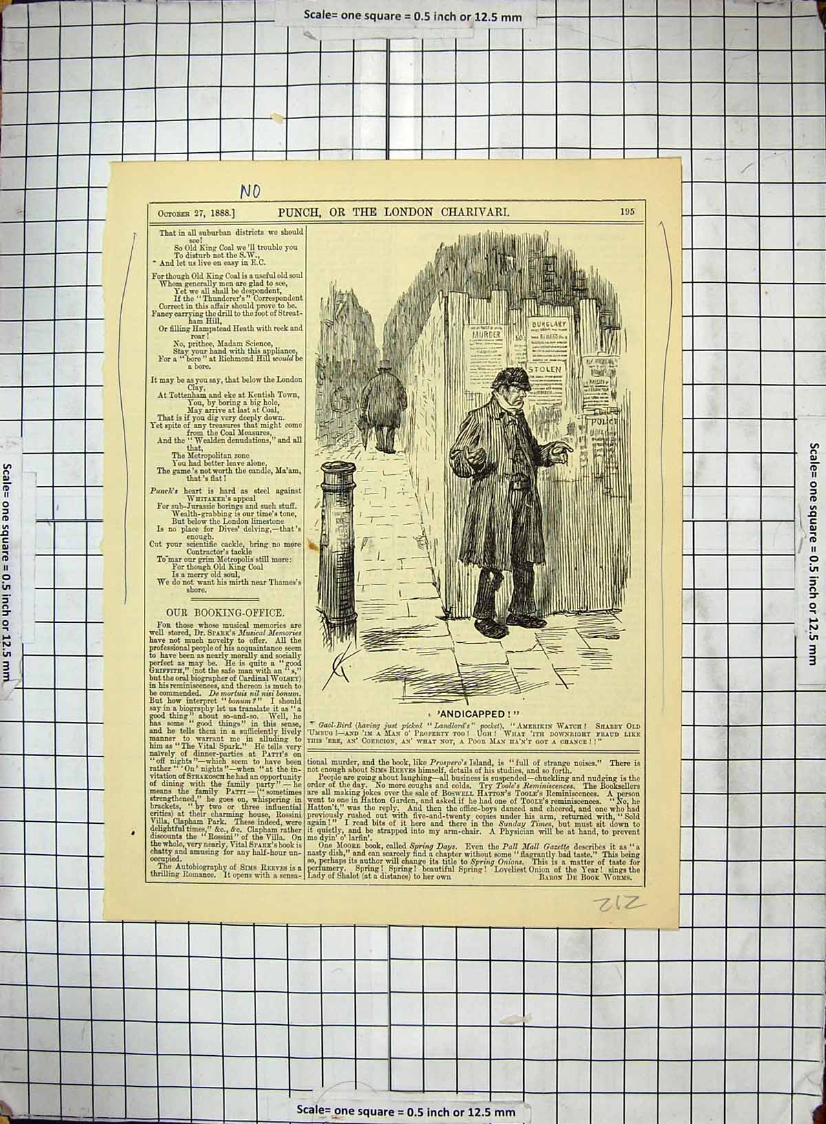 Original Old Antique Print 1888 Street Scene Man London Charivari Victorian