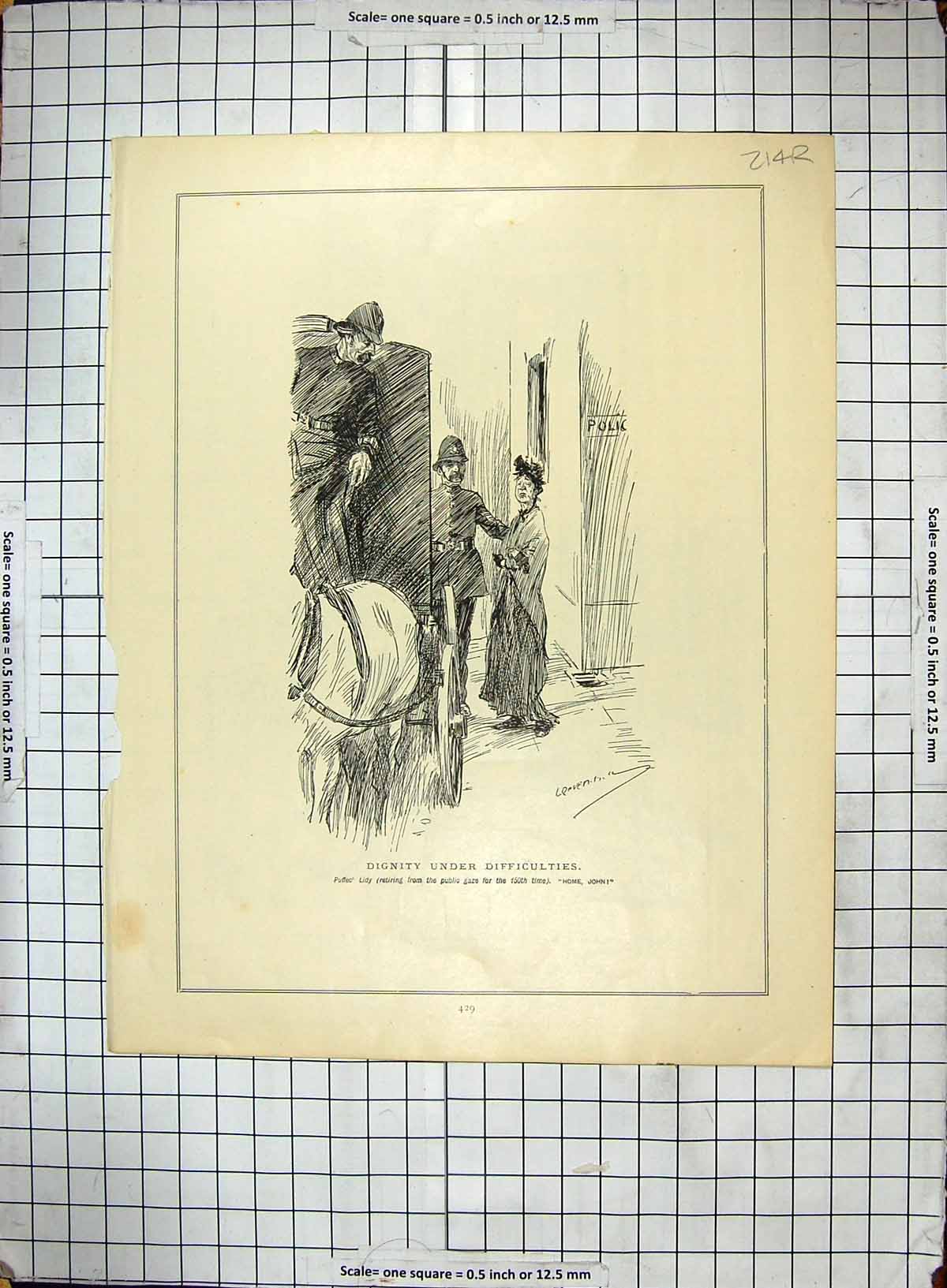 Antique Old Print Hunting Horses Sport Police Man Lady Prisoner Transport