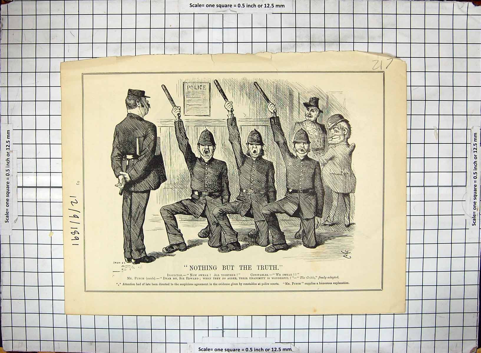 Original Old Antique Print Policemen Inspector Constables Edward Police Courts