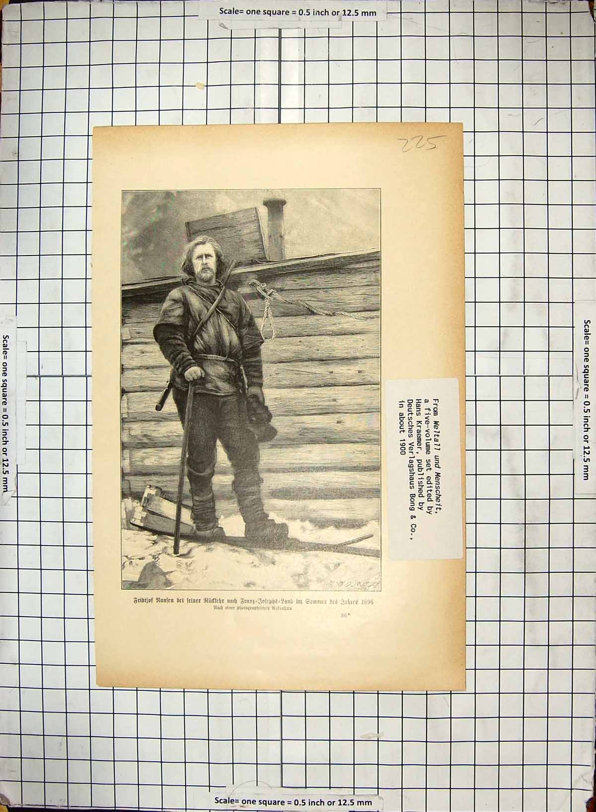 Original Old Antique Print Explorer Franz Joseph Land 1896 19th