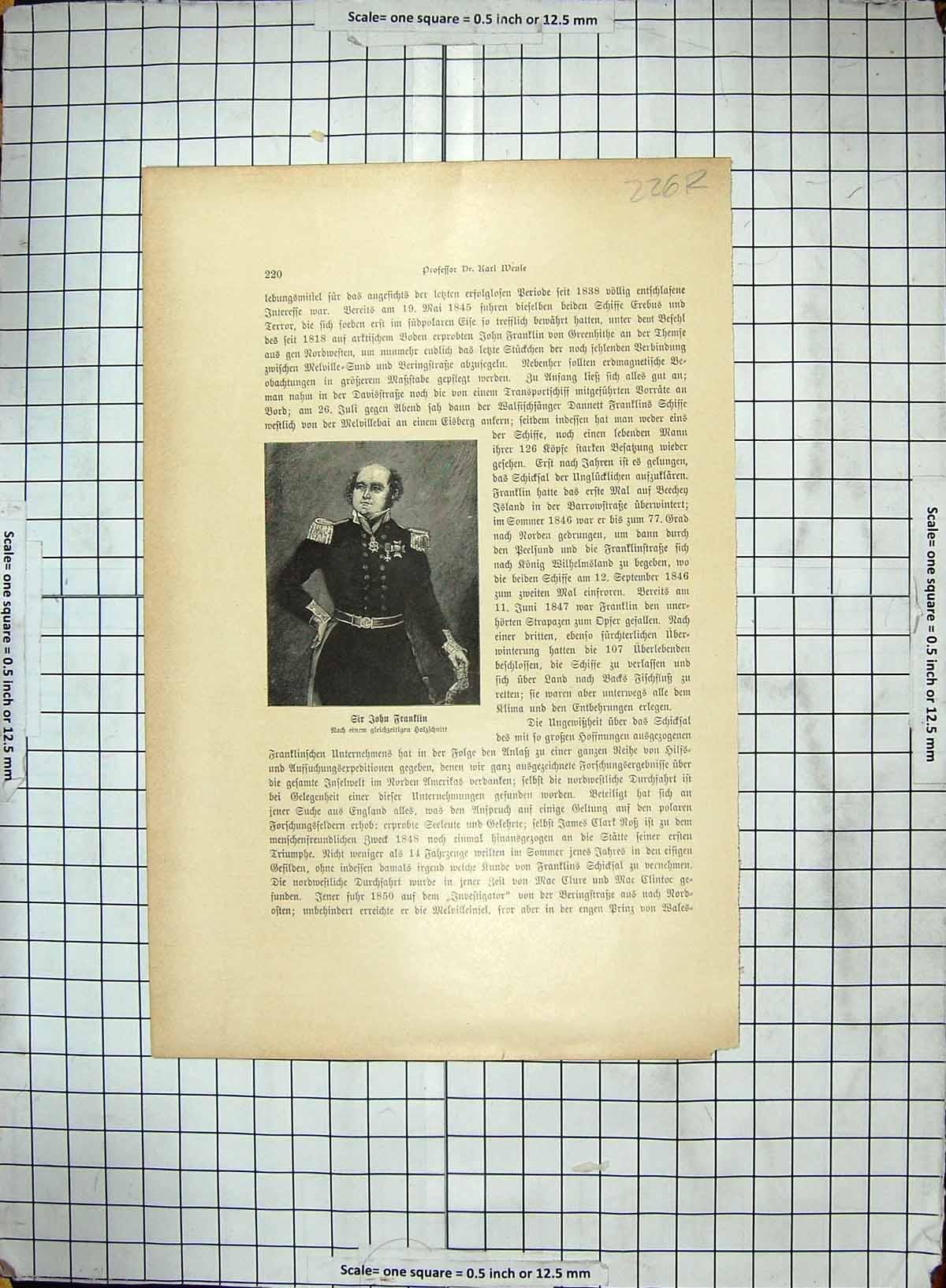 Old Print Portrait James Clark Ross Antarctic Explorer Sir John Franklin