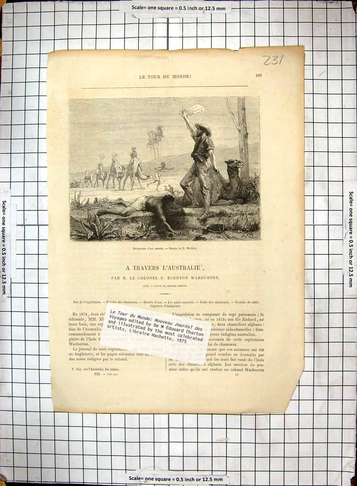 Antique Old Print Travellers Expedition Colonel Egerton Warburton Maillart