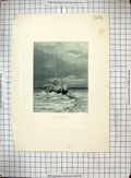 Original Old Antique Print Winter Scene 1891 Seashore Ice Boat Engraving 19th