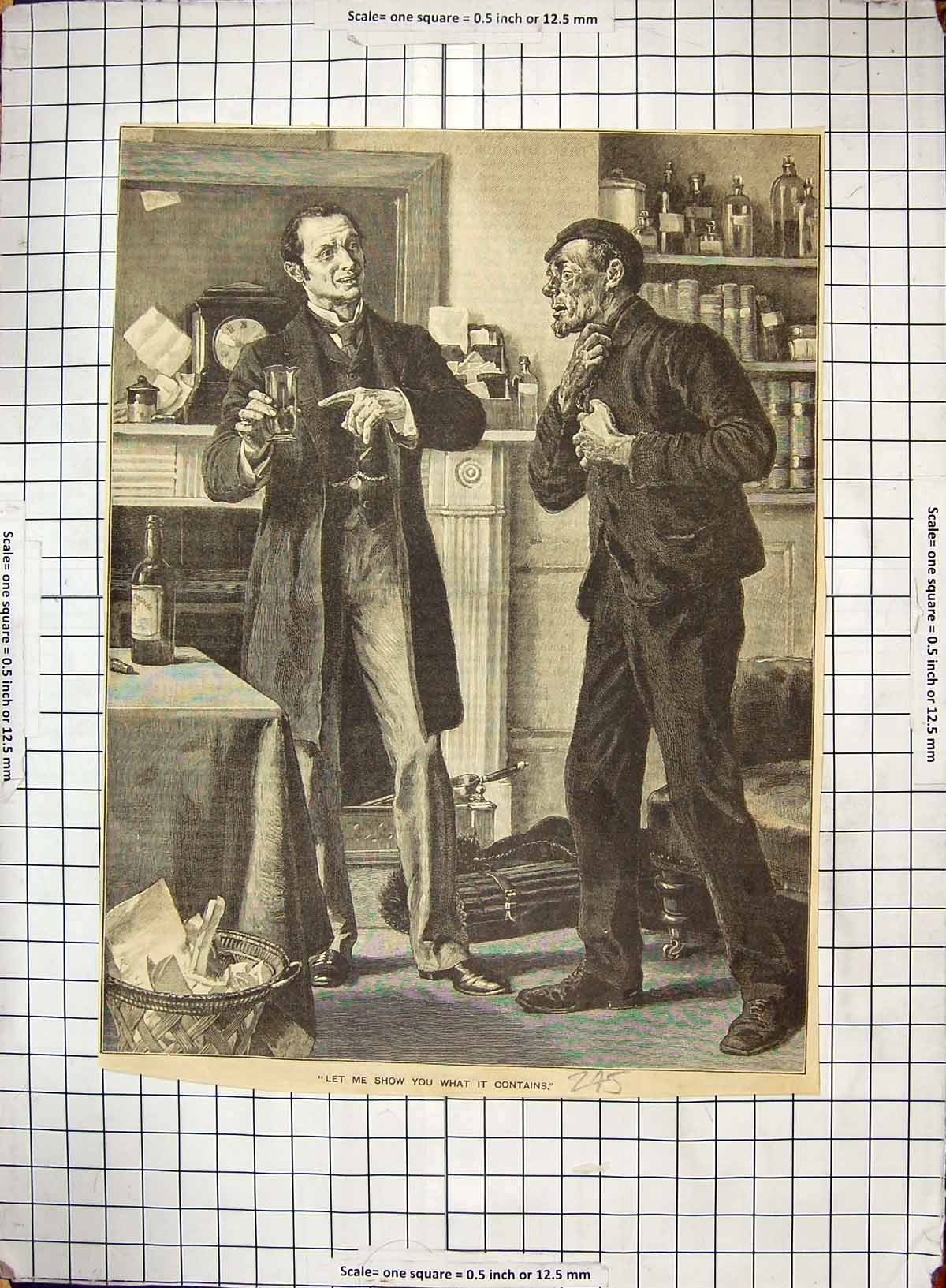 Original Old Antique Print Medicine Men Bottle Jars Cognac Alcohol