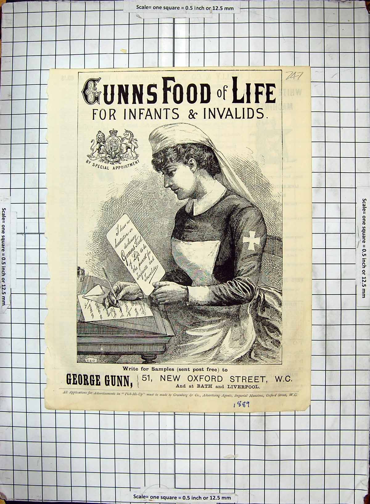 Antique Old Print Advertisement George Gunn Food Life Infants Invalid Nurse