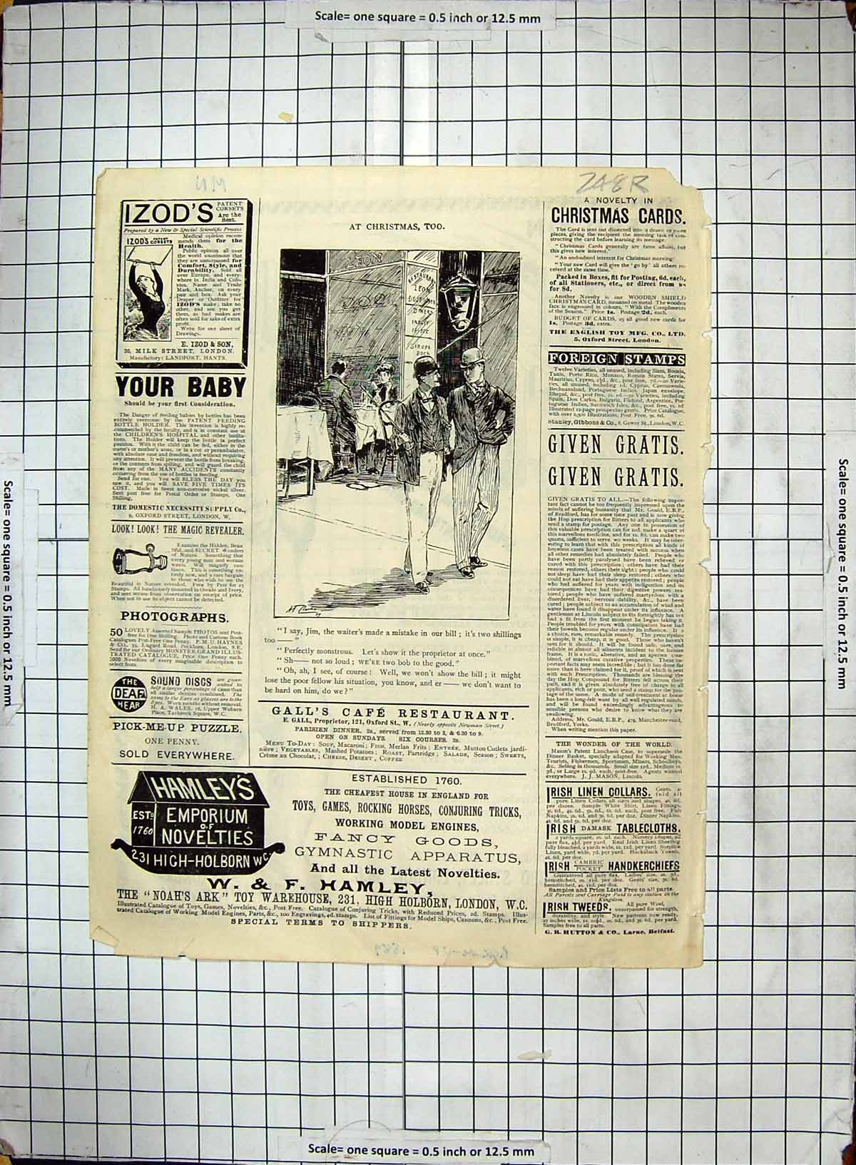 Old Antique Print Advertisement Gunn Food Gall'S CafÇ Hamleys Emporium