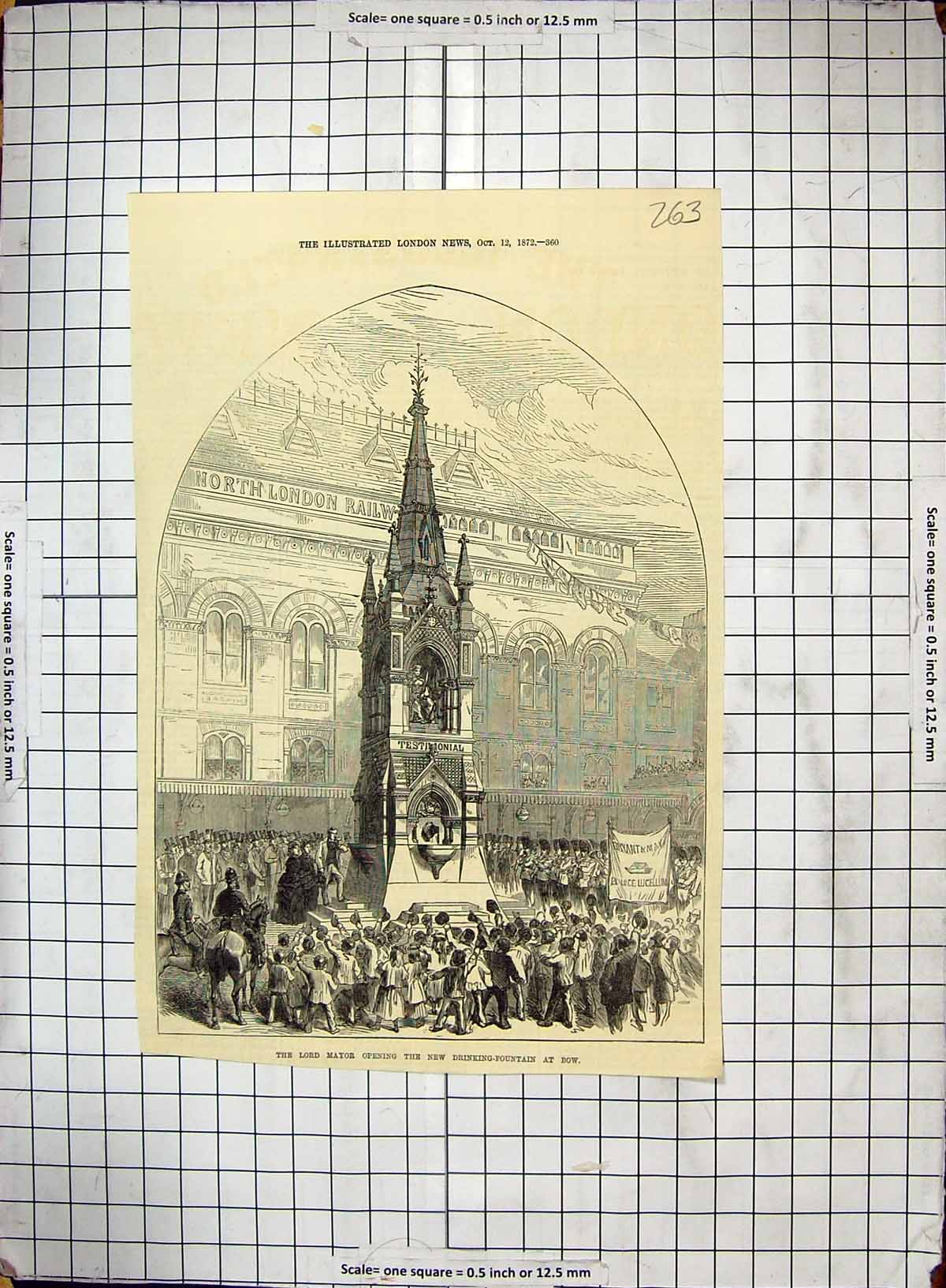 Original Old Antique Print 1872 Lord Mayor Opening Drinking Fountain Bow London