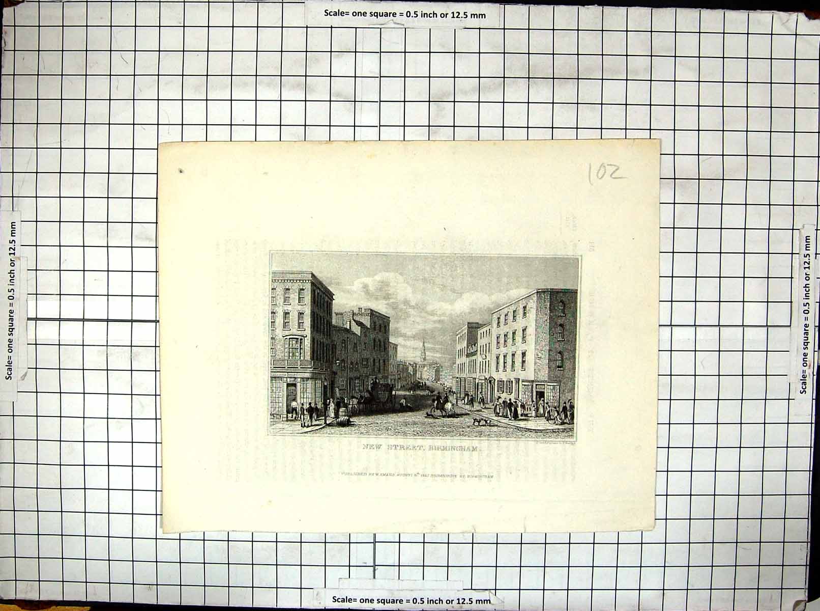 Old Engraving 1883 Street Scene Birmingham England Buildings Architec Victorian