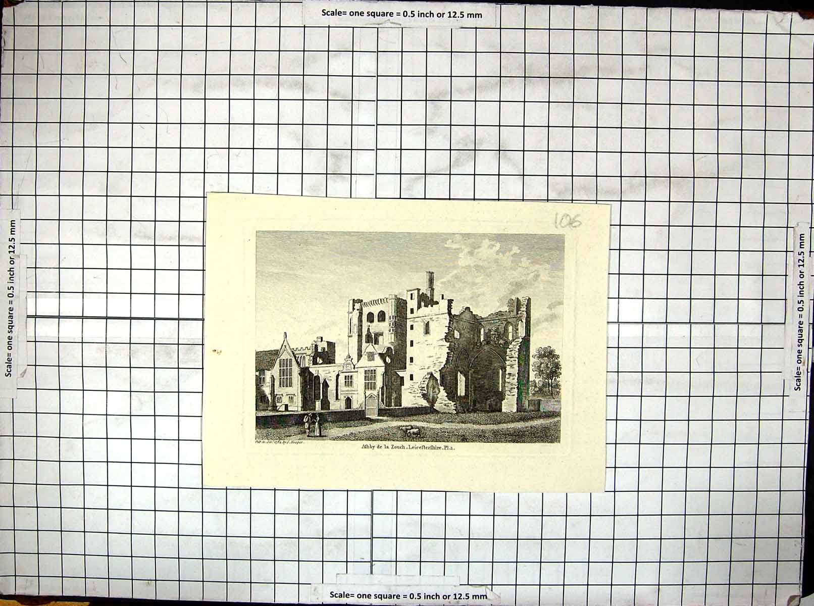 Old Hooper Engraving 1782 Ruins Castle Ashby Zouch Leicestershire Eng 18th