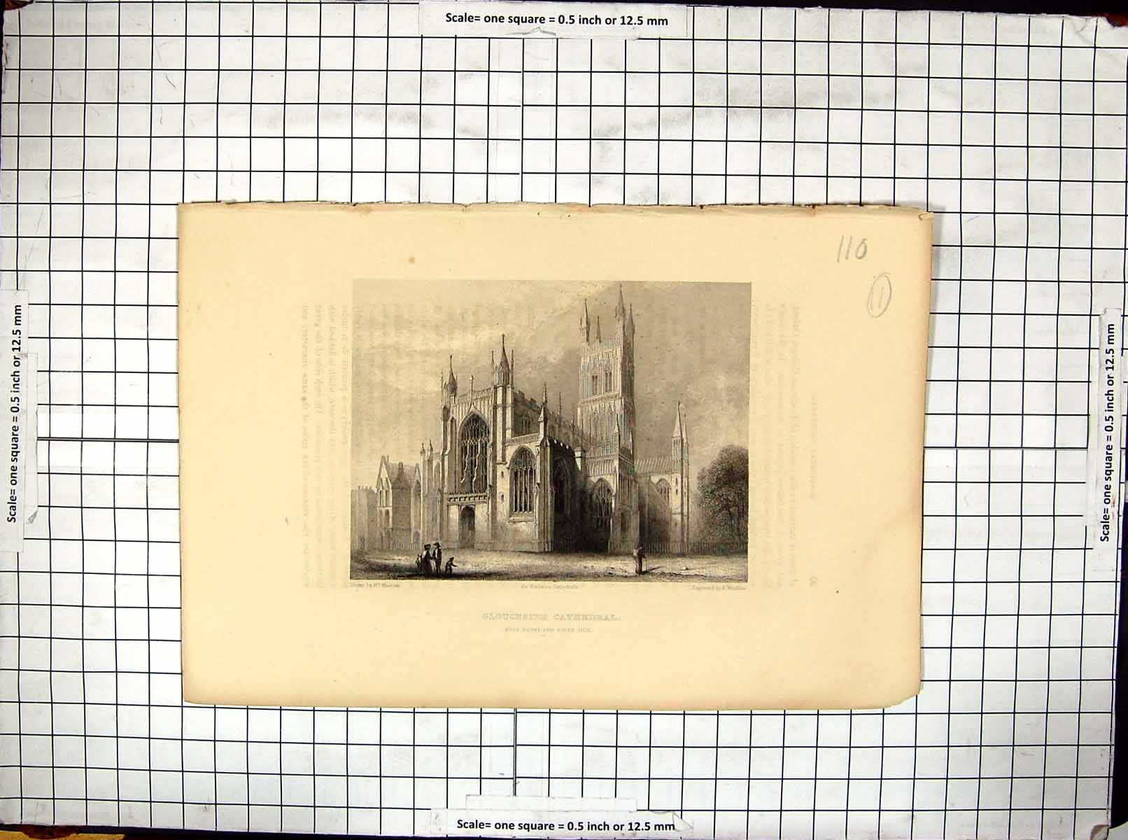 Antique Old Print Warren Winkles Engraving Gloucester Cathedral Architecture