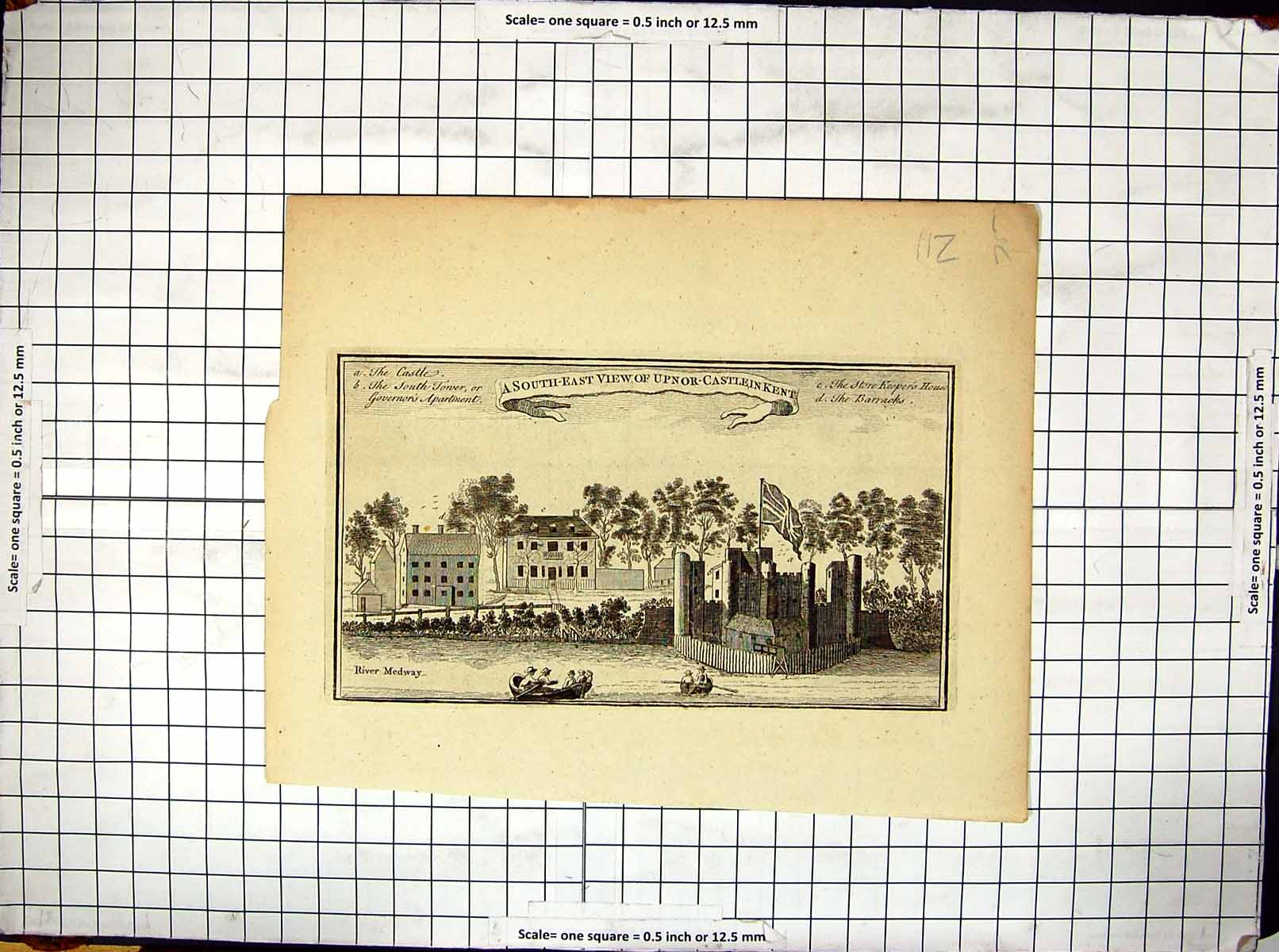 Old Engraving River Medway Upnor Castle Kent England Governor Apartme