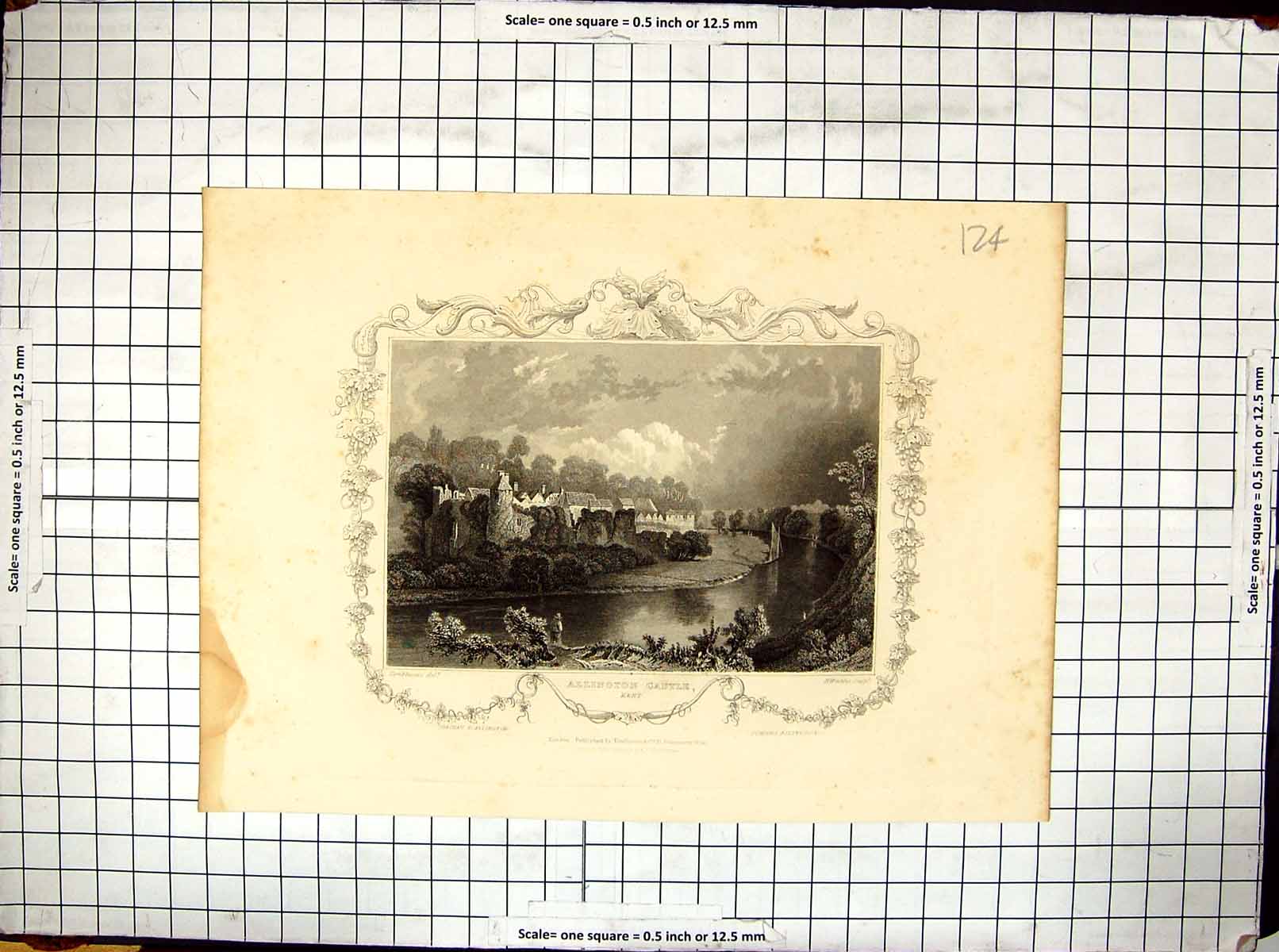 Old Print Engraving View Allington Castle Kent England Winkles Tomblesons