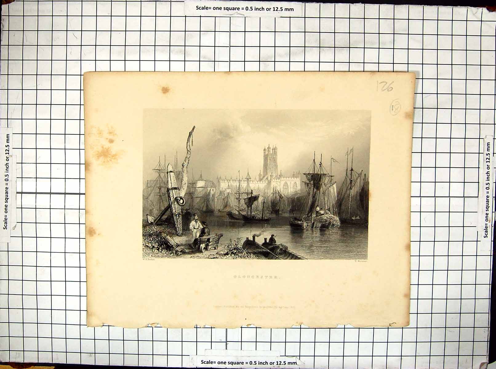 Old Engraving View Gloucester Ships Boats Architecture England Bartle