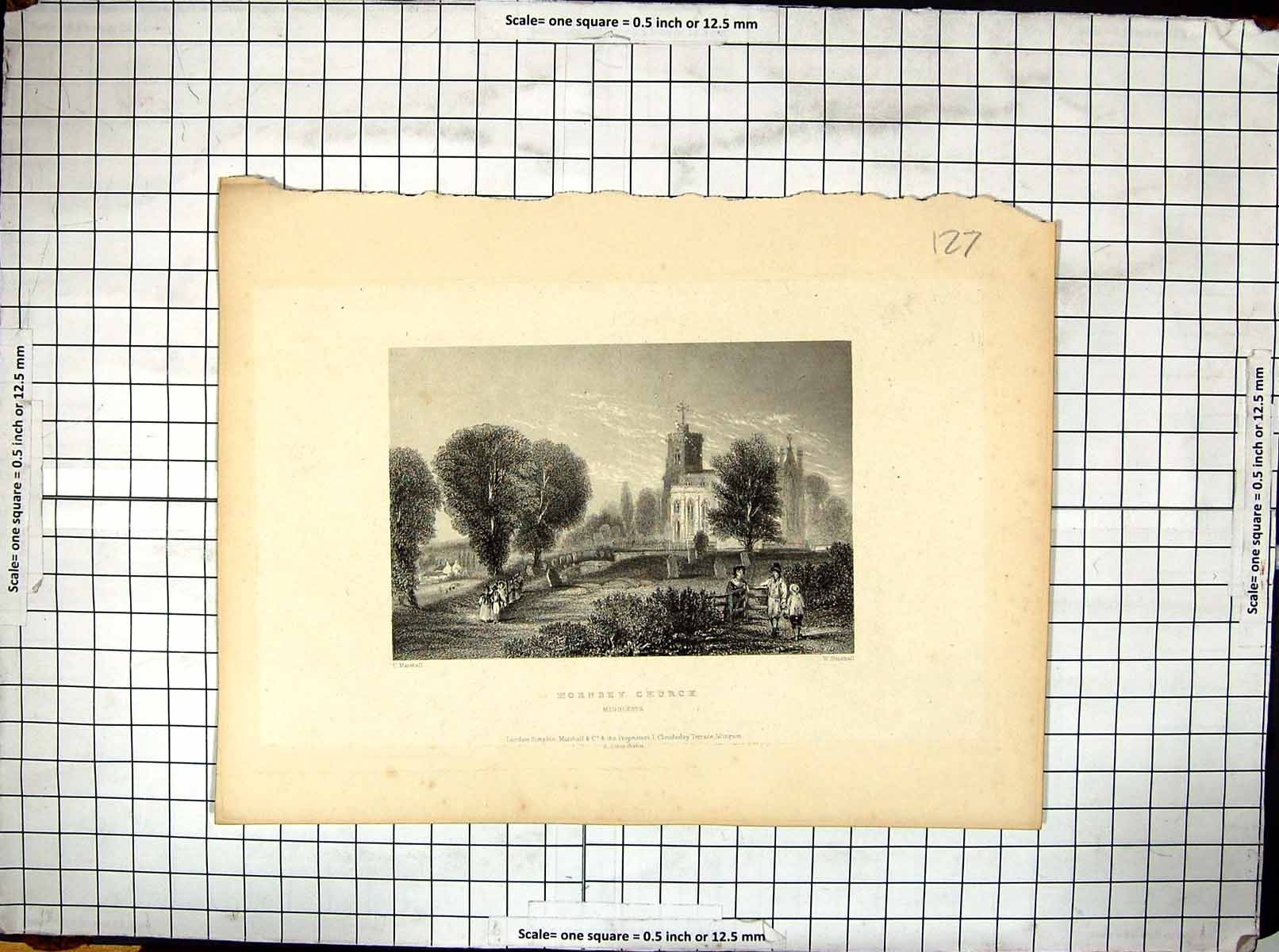 Old Engraving Hornsby Church Middlesex Architecture Marshall Henshall