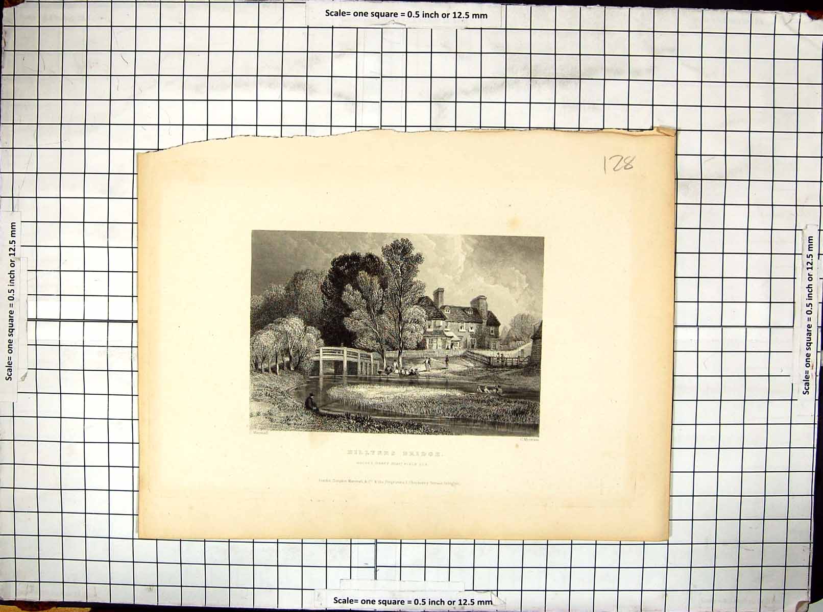 Old Engraving Hillyers Bridge Hughes Ferry Boat River Lea Mottram Mar