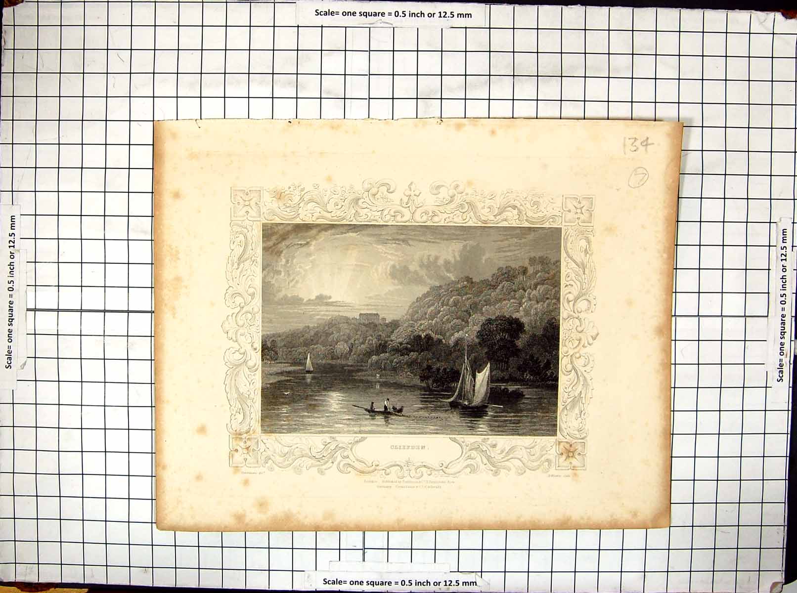 Old Engraving View Cliefden River Boats Trees Sunrise Winkles Tombles