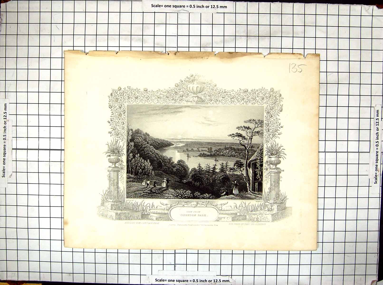 Old Engraving View Cliefden River Boats Trees Sunrise Taylor Tombleso