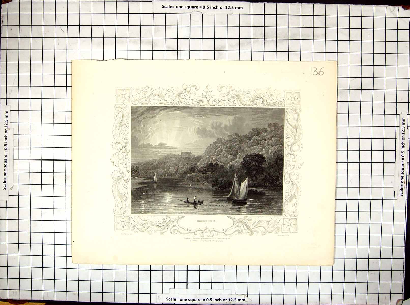 Old Engraving View Cliefden River Boats Trees Sunrise Winkles Tombles