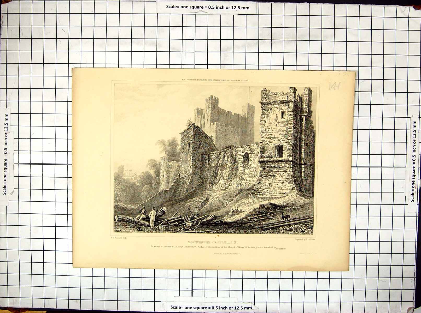 Antique Print Engraving Rochester Castle England Bartlett Keux Architecture